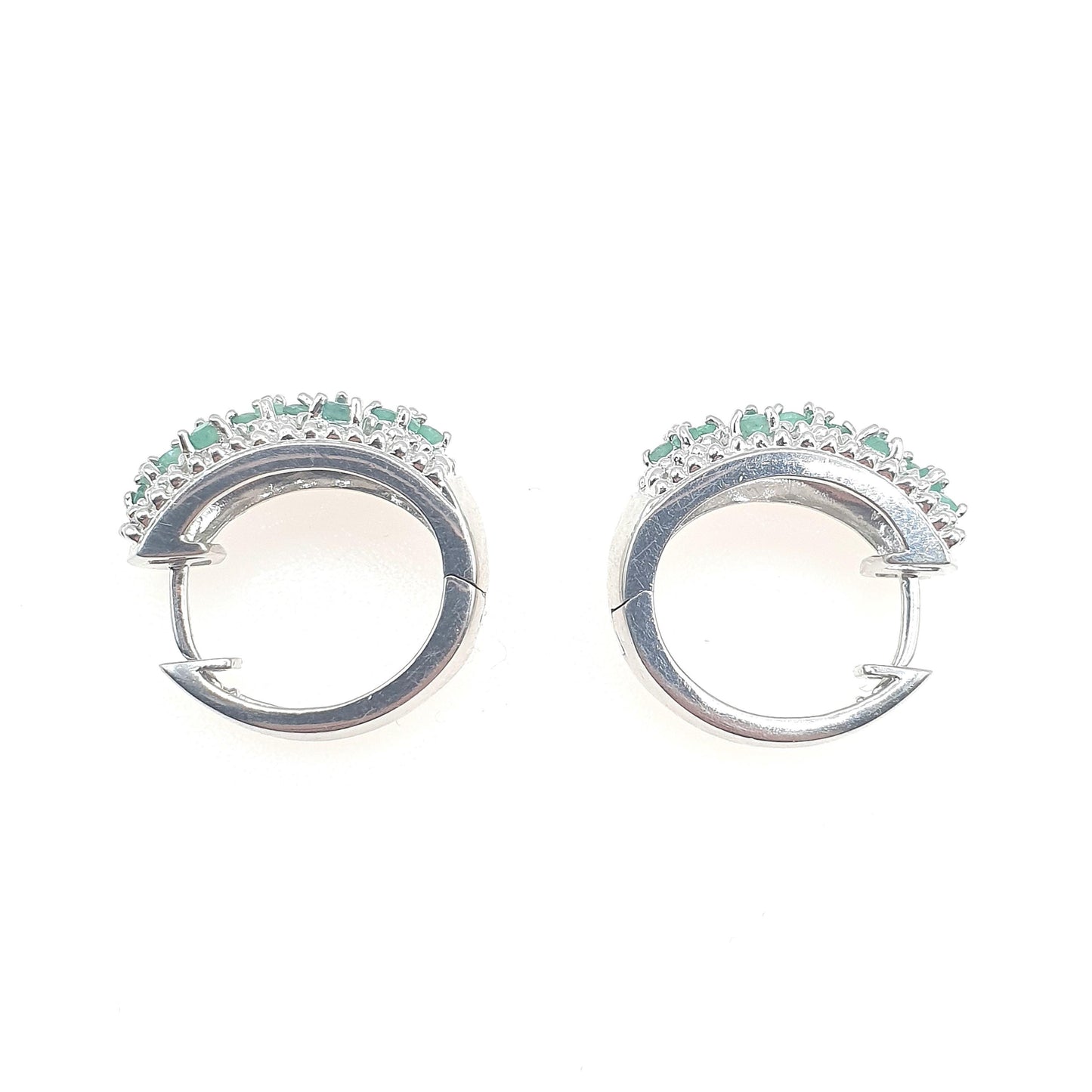 RESERVED/SOLD DON Vintage Sterling Silver Emerald Hoop Earrings Genuine Emeralds Modernist Green Gemstone