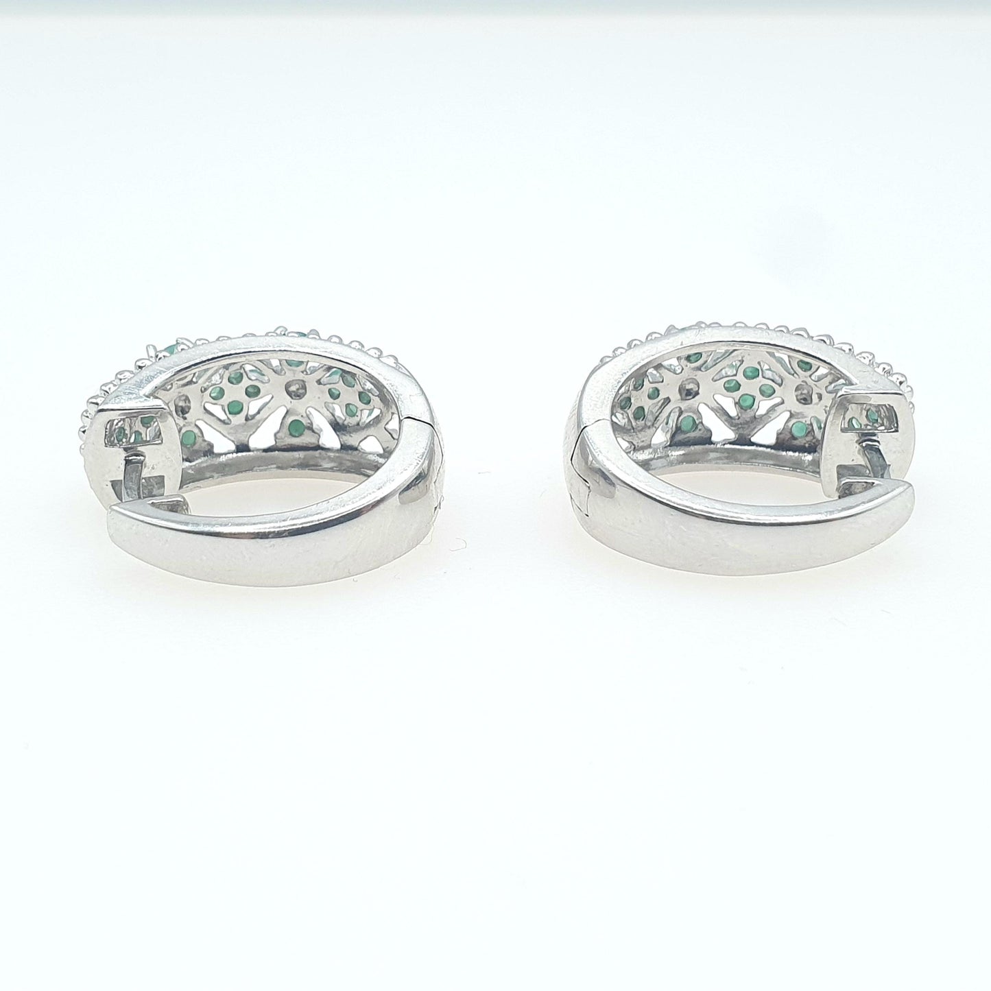RESERVED/SOLD DON Vintage Sterling Silver Emerald Hoop Earrings Genuine Emeralds Modernist Green Gemstone