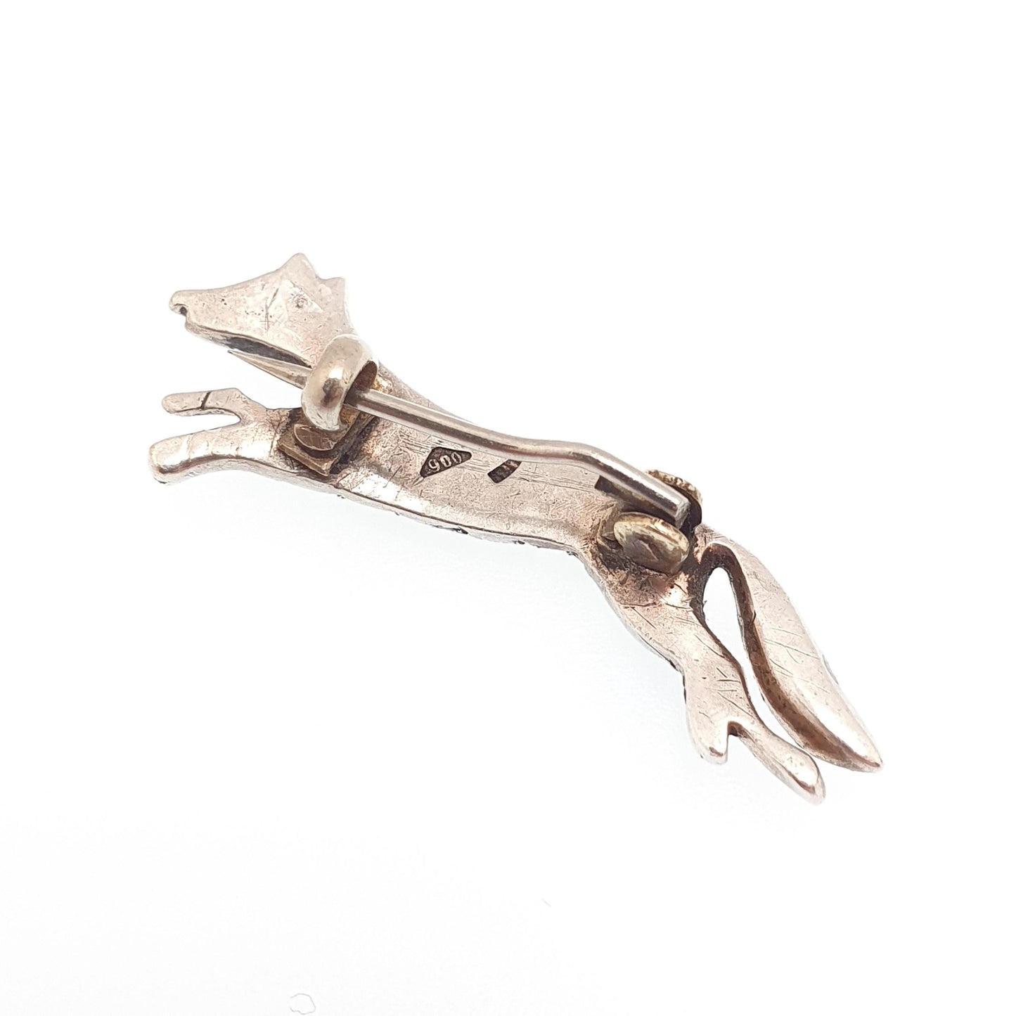 Antique Solid Silver Fox Brooch Diamond Paste Pin Foxes Cunning Good Luck Vintage Animal Jewelry Jewellery