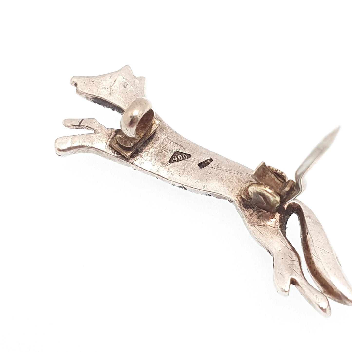 Antique Solid Silver Fox Brooch Diamond Paste Pin Foxes Cunning Good Luck Vintage Animal Jewelry Jewellery