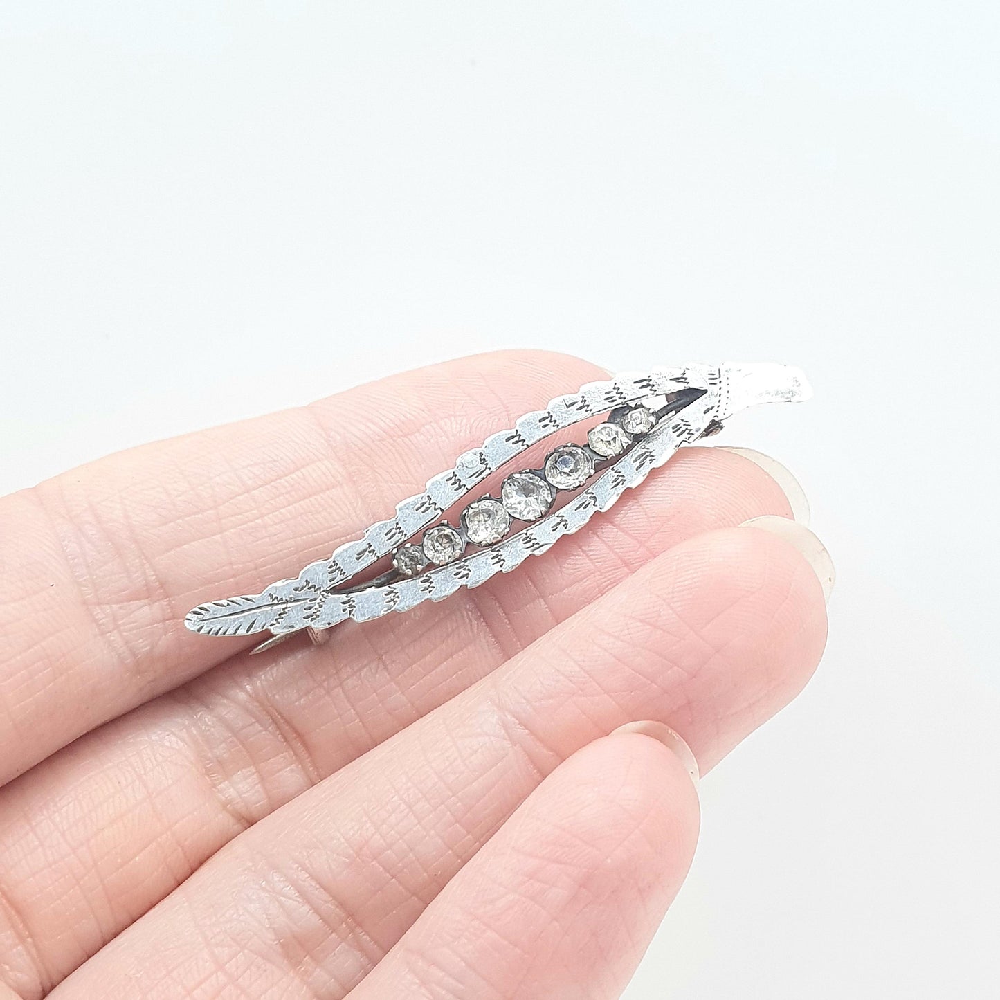 Antique Victorian Solid Silver Fern Leaf Brooch Diamond Paste New Zealand Womens Unisex Jewelry Jewellery