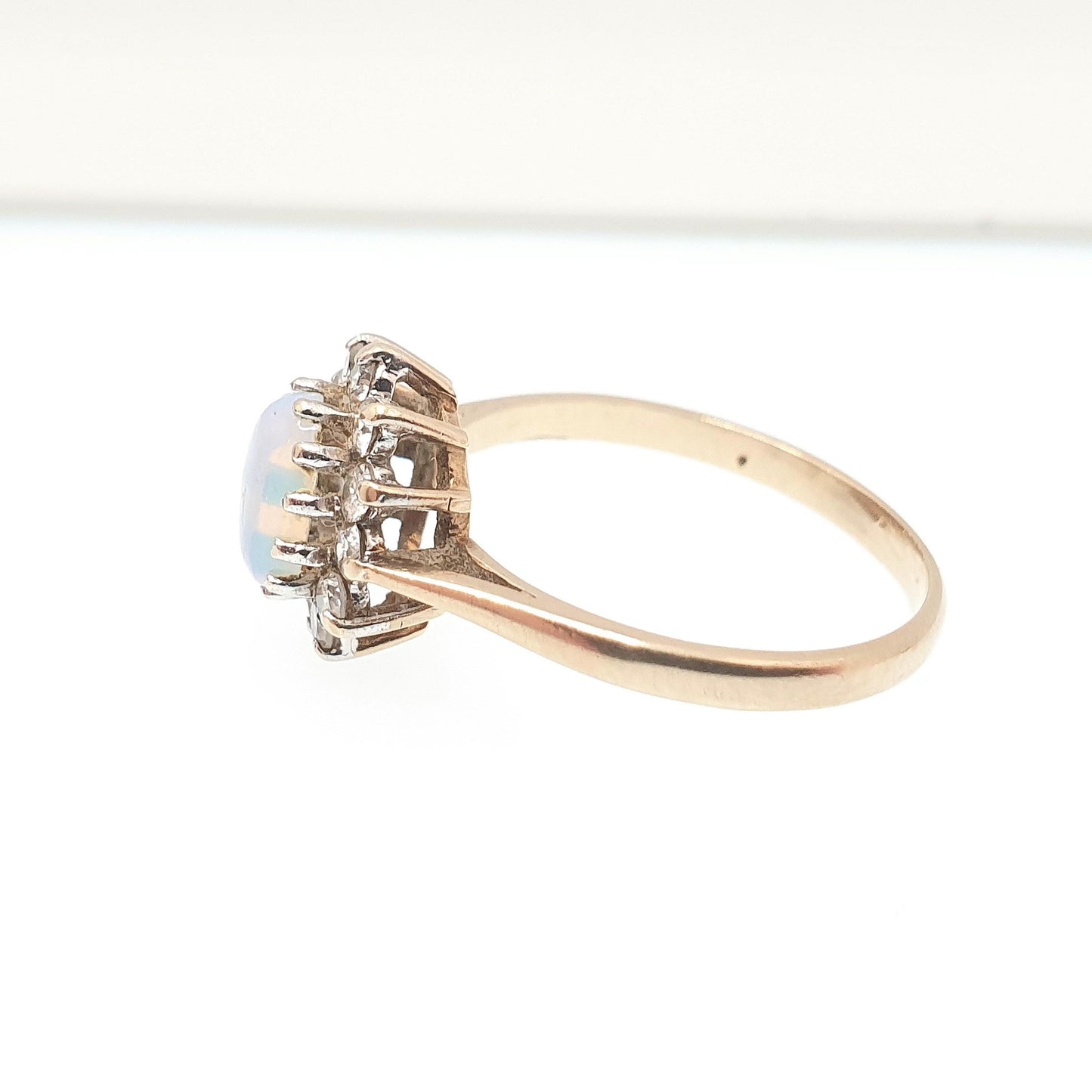 Vintage 9ct Gold Opal Cluster Ring CZ Blue White Gemstone Solid 9k 375 Halo Yellow Sparkly Retro Womens Jewelry Jewellery