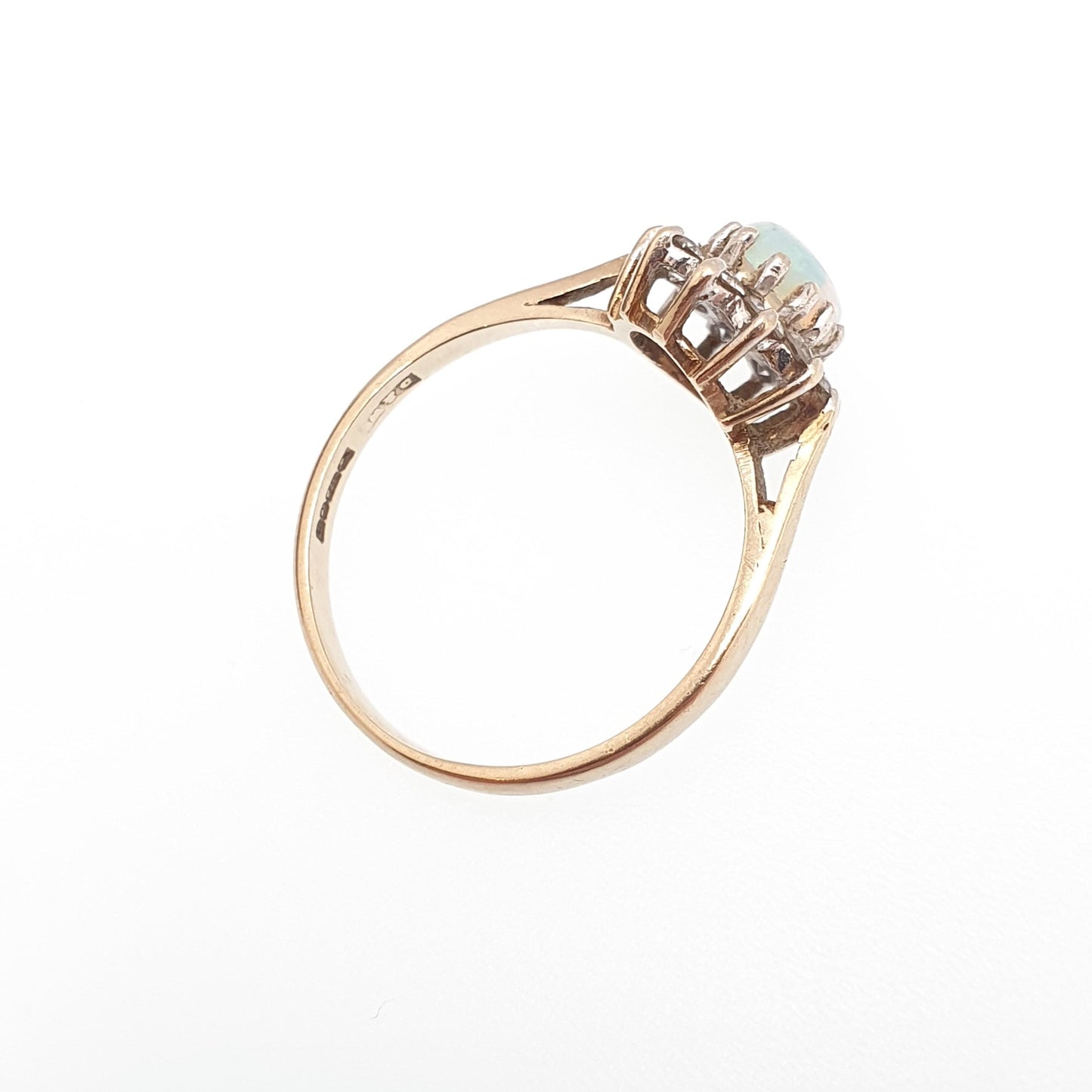 Vintage 9ct Gold Opal Cluster Ring CZ Blue White Gemstone Solid 9k 375 Halo Yellow Sparkly Retro Womens Jewelry Jewellery