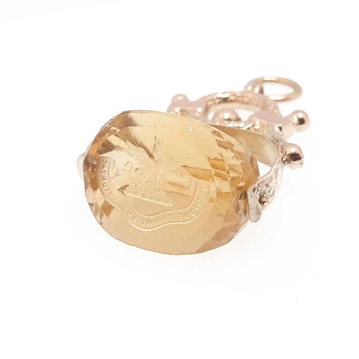 Antique Griffin 9ct 9k Gold Citrine Spinner Intaglio Fob Pendant Necklace Georgian & Victorian Follow You Own Desire Jewelry