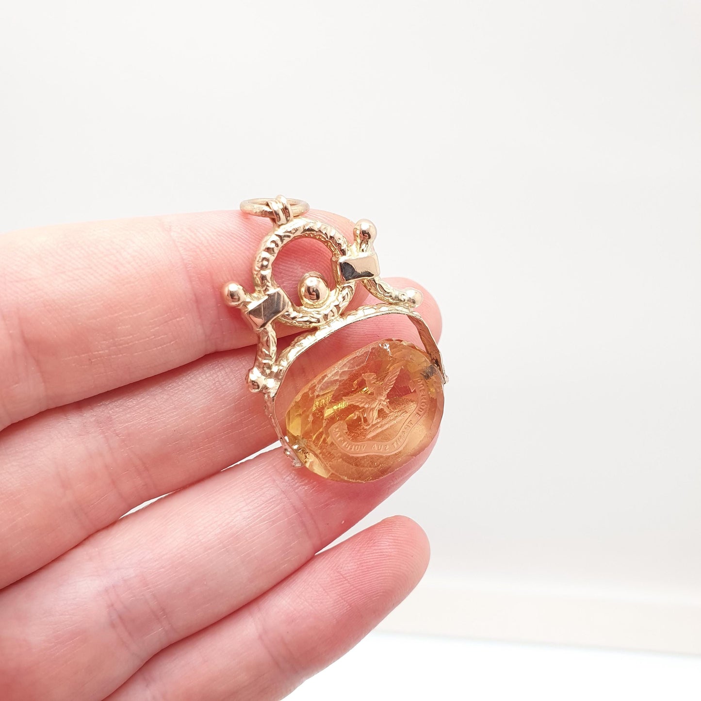 Antique Griffin 9ct 9k Gold Citrine Spinner Intaglio Fob Pendant Necklace Georgian & Victorian Follow You Own Desire Jewelry