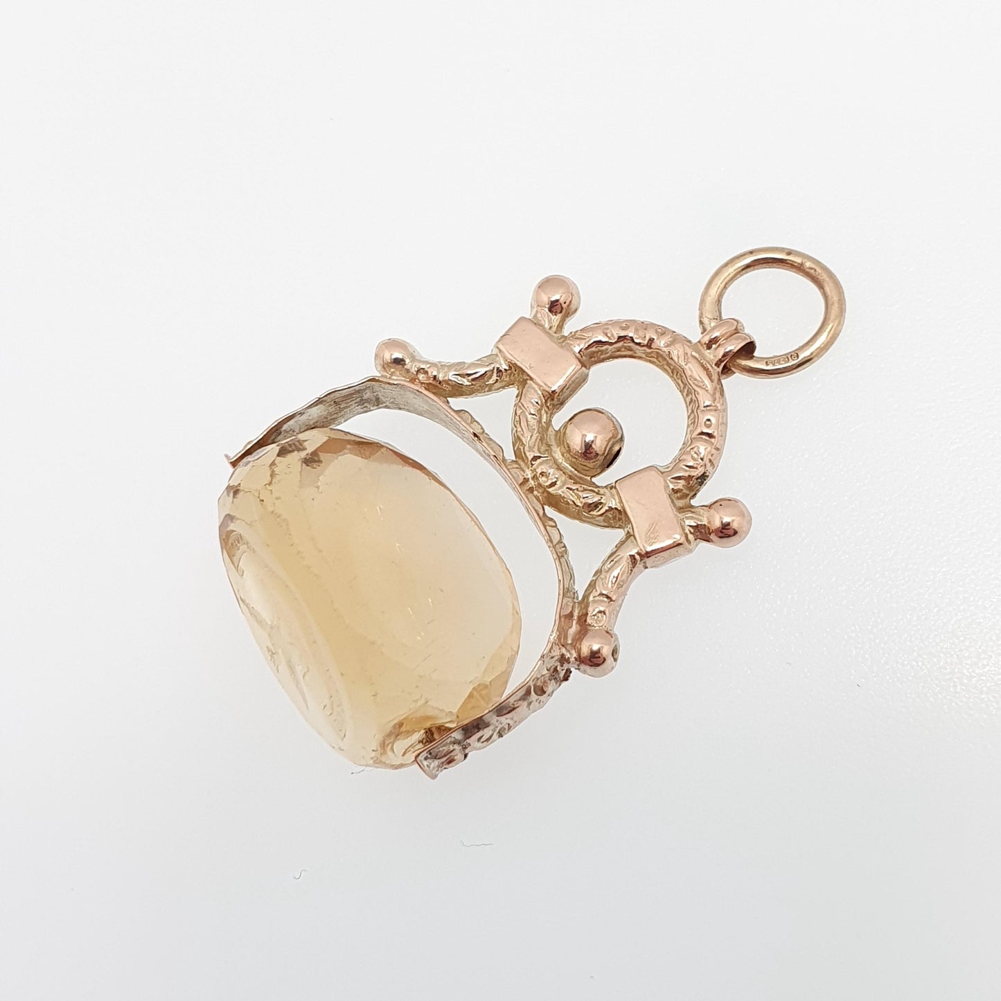 Antique Griffin 9ct 9k Gold Citrine Spinner Intaglio Fob Pendant Necklace Georgian & Victorian Follow You Own Desire Jewelry