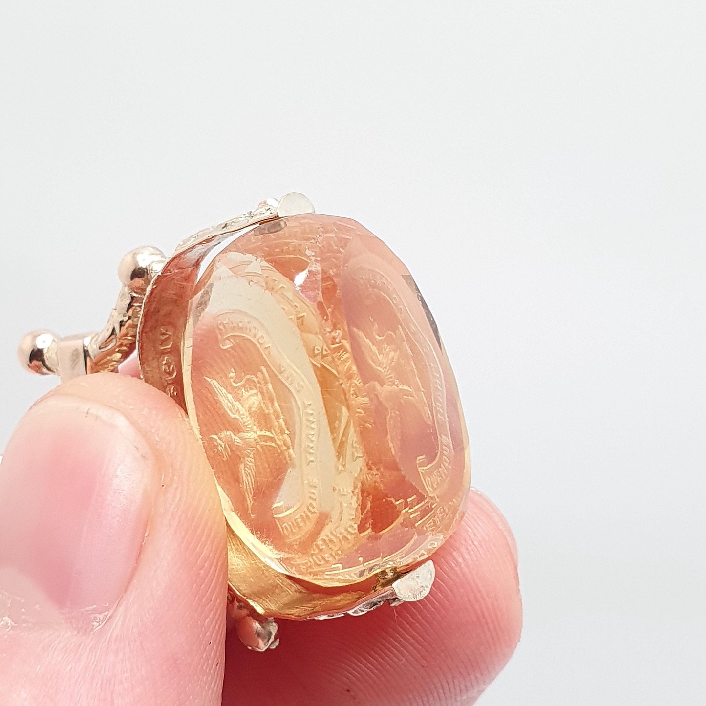 Antique Griffin 9ct 9k Gold Citrine Spinner Intaglio Fob Pendant Necklace Georgian & Victorian Follow You Own Desire Jewelry