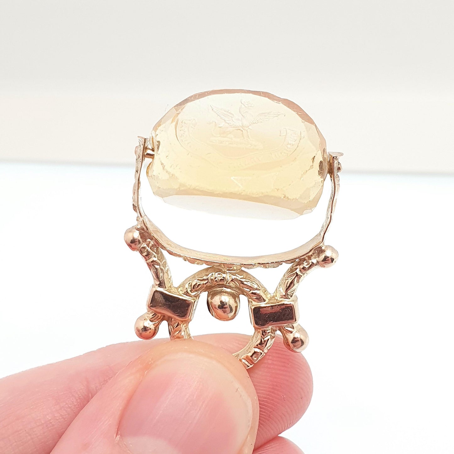 Antique Griffin 9ct 9k Gold Citrine Spinner Intaglio Fob Pendant Necklace Georgian & Victorian Follow You Own Desire Jewelry