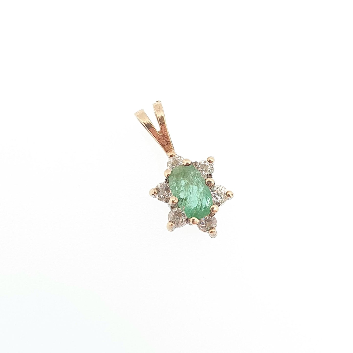 Vintage 9ct Gold Emerald Pendant Solid 375 9k CZ Cluster Small Real Gemstone Necklace Jewelry Jewellery