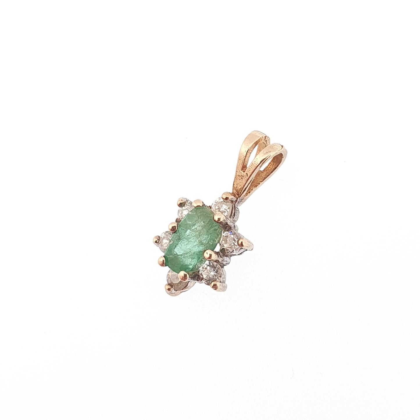 Vintage 9ct Gold Emerald Pendant Solid 375 9k CZ Cluster Small Real Gemstone Necklace Jewelry Jewellery