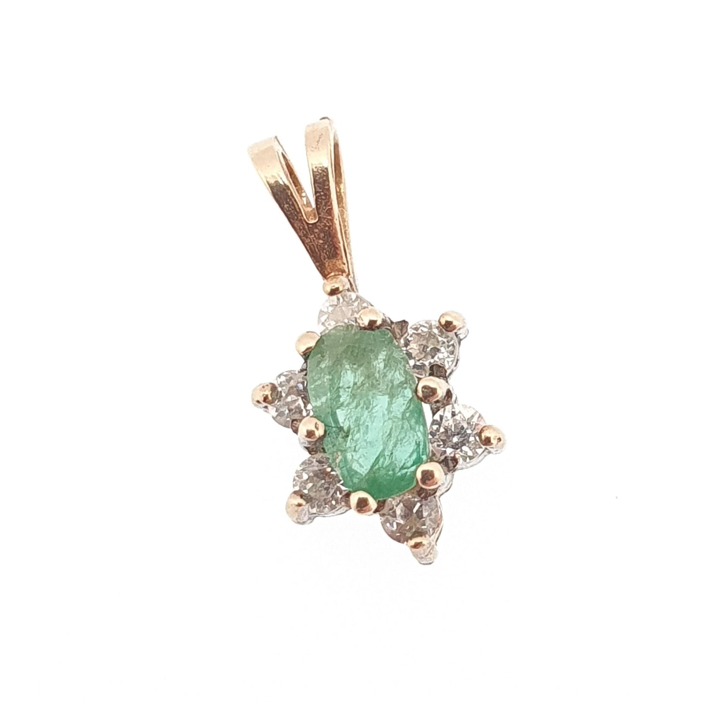 Vintage 9ct Gold Emerald Pendant Solid 375 9k CZ Cluster Small Real Gemstone Necklace Jewelry Jewellery
