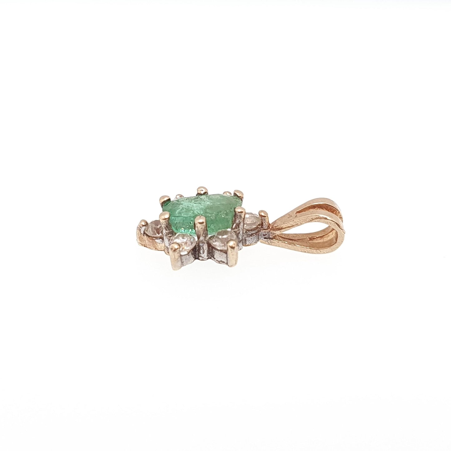 Vintage 9ct Gold Emerald Pendant Solid 375 9k CZ Cluster Small Real Gemstone Necklace Jewelry Jewellery