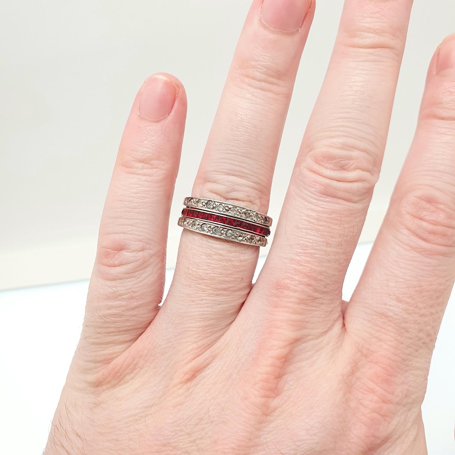 Antique Day & Night Ring Solid Silver Paste Art Deco Channel Set Blue Sapphire Ruby and Diamond Pastes Hinged Folding Jewelry