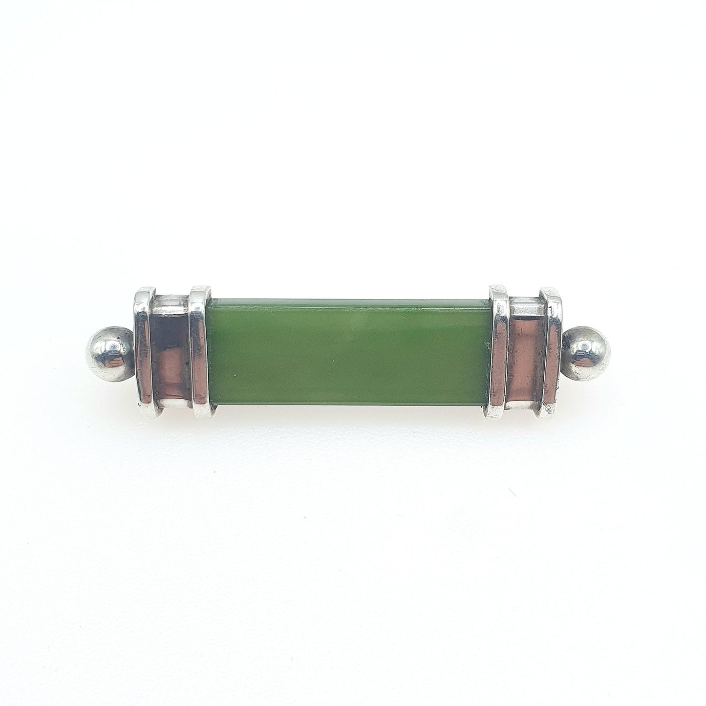 Antique Victorian Solid Silver Nephrite Jade Brooch New Zealand Jadiete Green Gemstone Ladies Jewelry Womens Jewellery Vintage