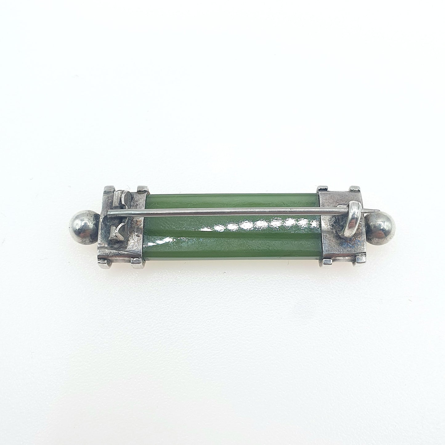 Antique Victorian Solid Silver Nephrite Jade Brooch New Zealand Jadiete Green Gemstone Ladies Jewelry Womens Jewellery Vintage