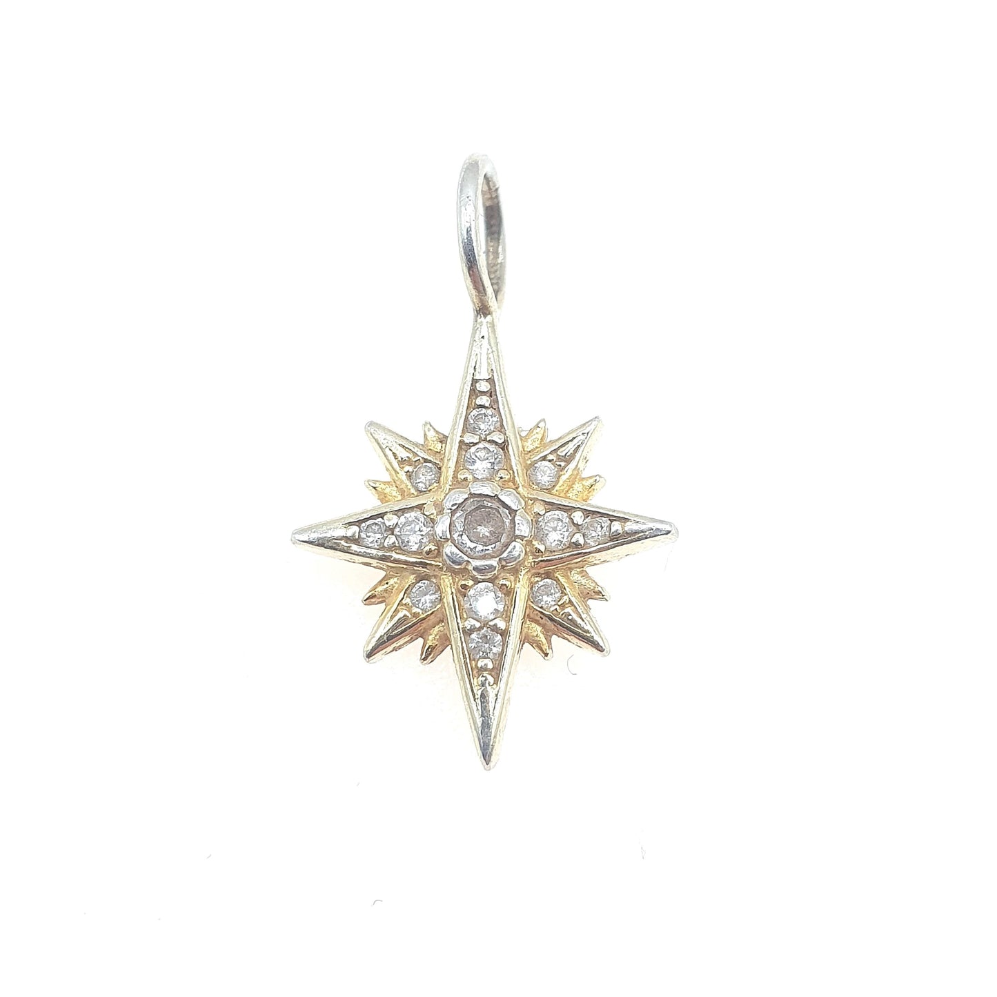 Vintage Sterling Silver North Star Pendant CZ Victorian Style Celestial Night Sparkle Gift Womens Necklace Jewelry Jewellery