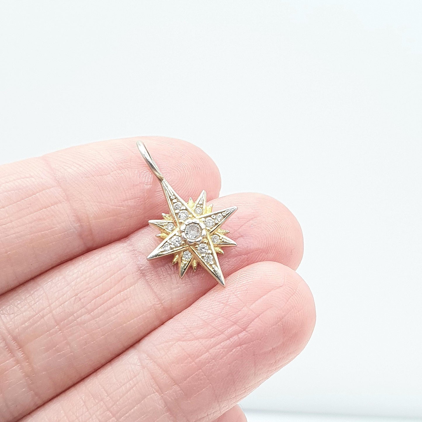 Vintage Sterling Silver North Star Pendant CZ Victorian Style Celestial Night Sparkle Gift Womens Necklace Jewelry Jewellery