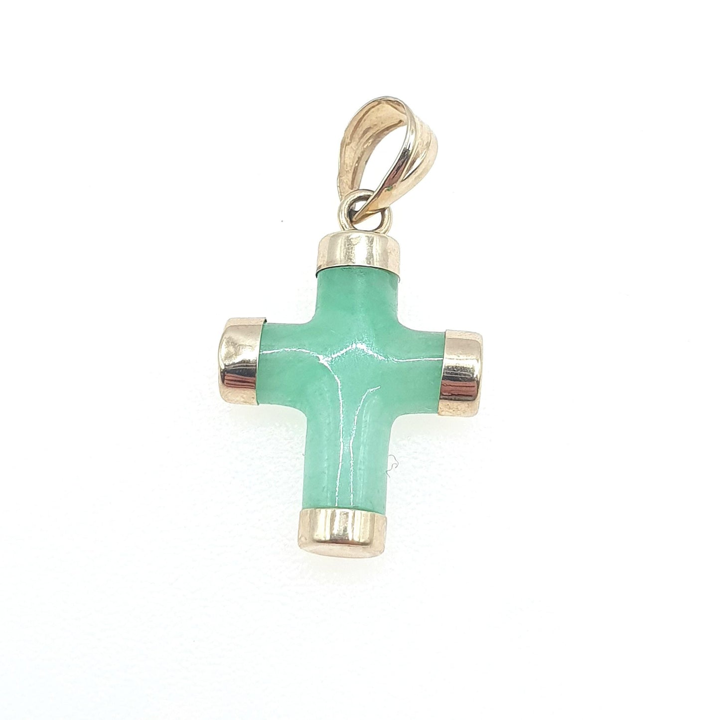 Vintage 9ct Gold Jade Crucifix Pendant Cross Necklace Solid 9k 9kt Small Green Jadeite Charm Women Unisex Jewelry Jewellery