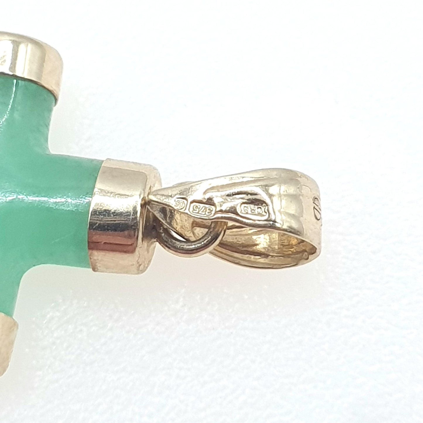 Vintage 9ct Gold Jade Crucifix Pendant Cross Necklace Solid 9k 9kt Small Green Jadeite Charm Women Unisex Jewelry Jewellery