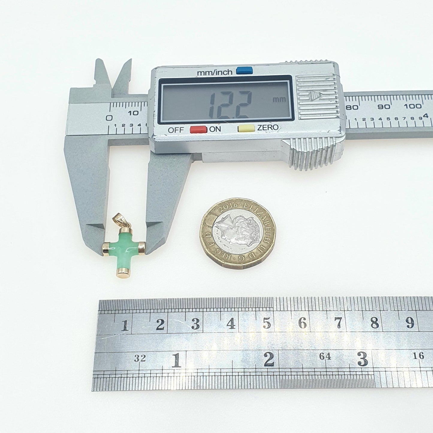 Vintage 9ct Gold Jade Crucifix Pendant Cross Necklace Solid 9k 9kt Small Green Jadeite Charm Women Unisex Jewelry Jewellery