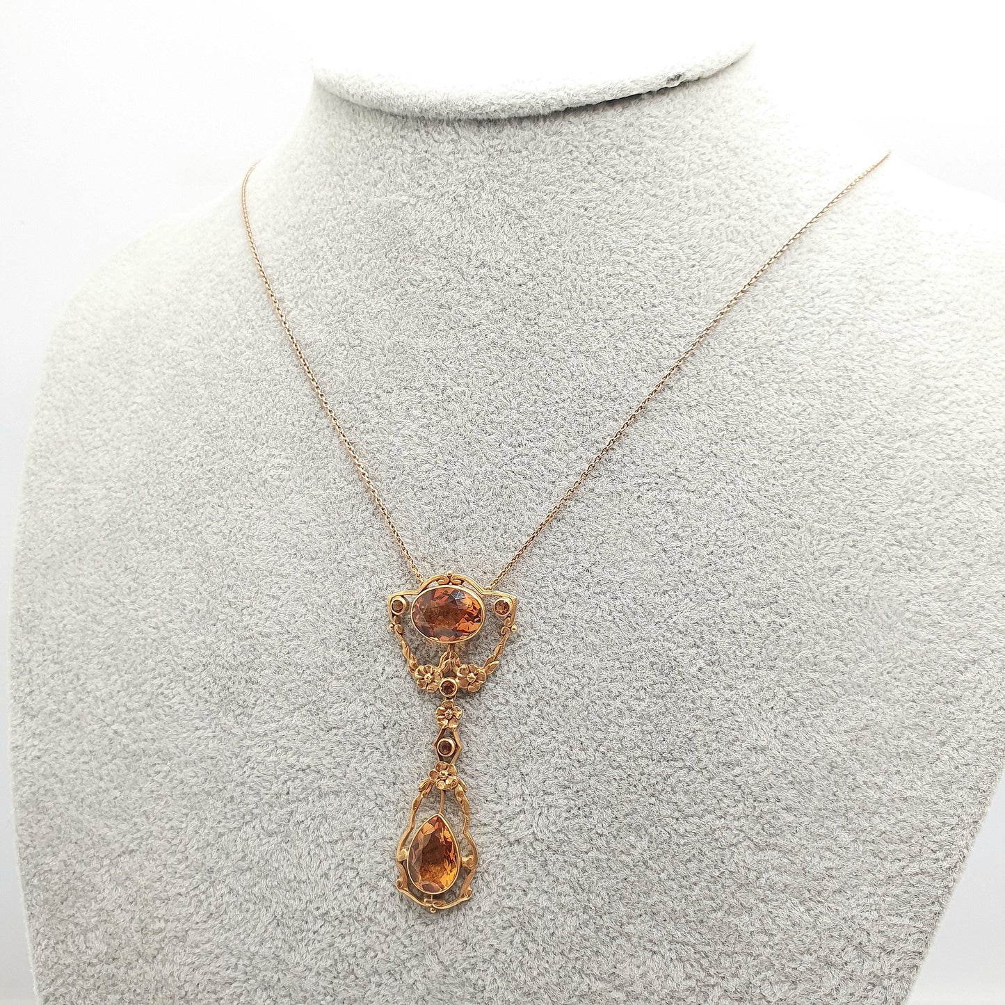 Antique Victorian 14kt Gold Citrine Necklace Art Nouveau Lavalier Solid 14k 585 1800s Jewelry Womens Jewellery