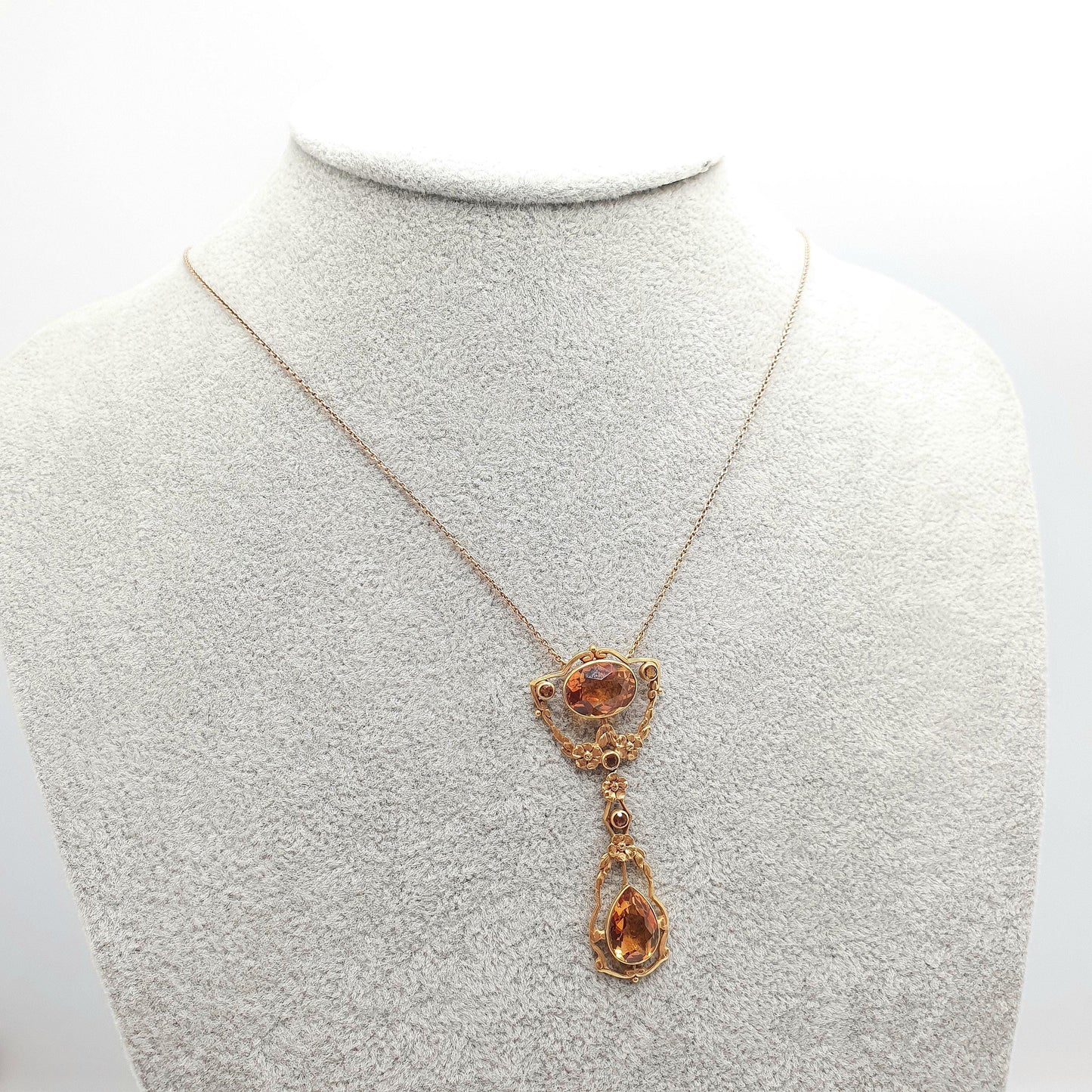 Antique Victorian 14kt Gold Citrine Necklace Art Nouveau Lavalier Solid 14k 585 1800s Jewelry Womens Jewellery