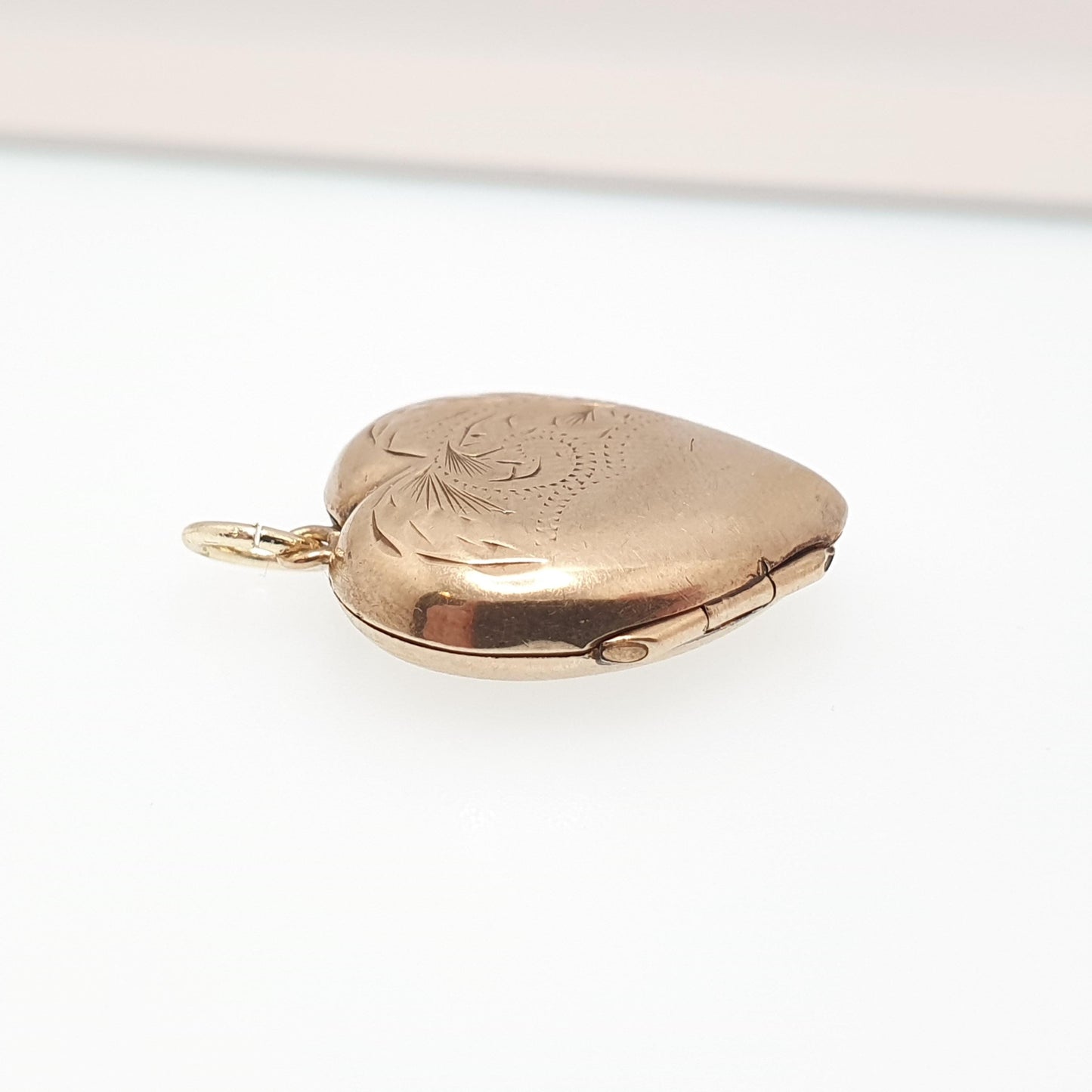 Antique 9ct Gold Heart Locket Cute Engraved Solid 9k 375 Pendant Love Gift Back & Front Necklace Jewelry Womens Jewellery