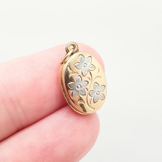 Vintage Solid 9k 9kt Gold Flower Locket Oval All 9ct 9 Carat Small Necklace Photo Picture Pendant Jewelry Jewellery