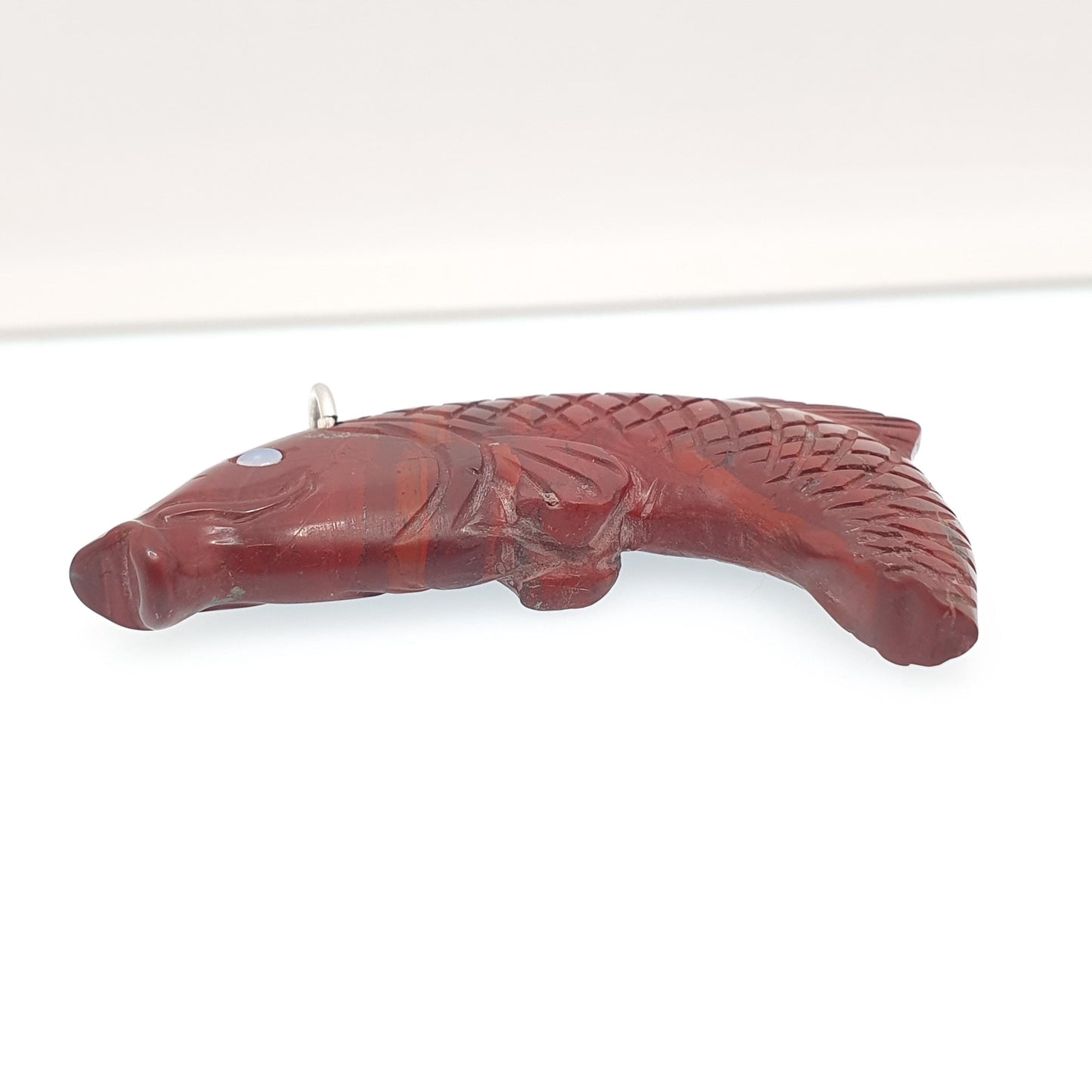 Vintage Red Jasper Koi Carp Fish Pendant Opal Eyes Necklace Chinese Gemstone Handmade Sea Animal Mens Womens Jewelry Jewellery