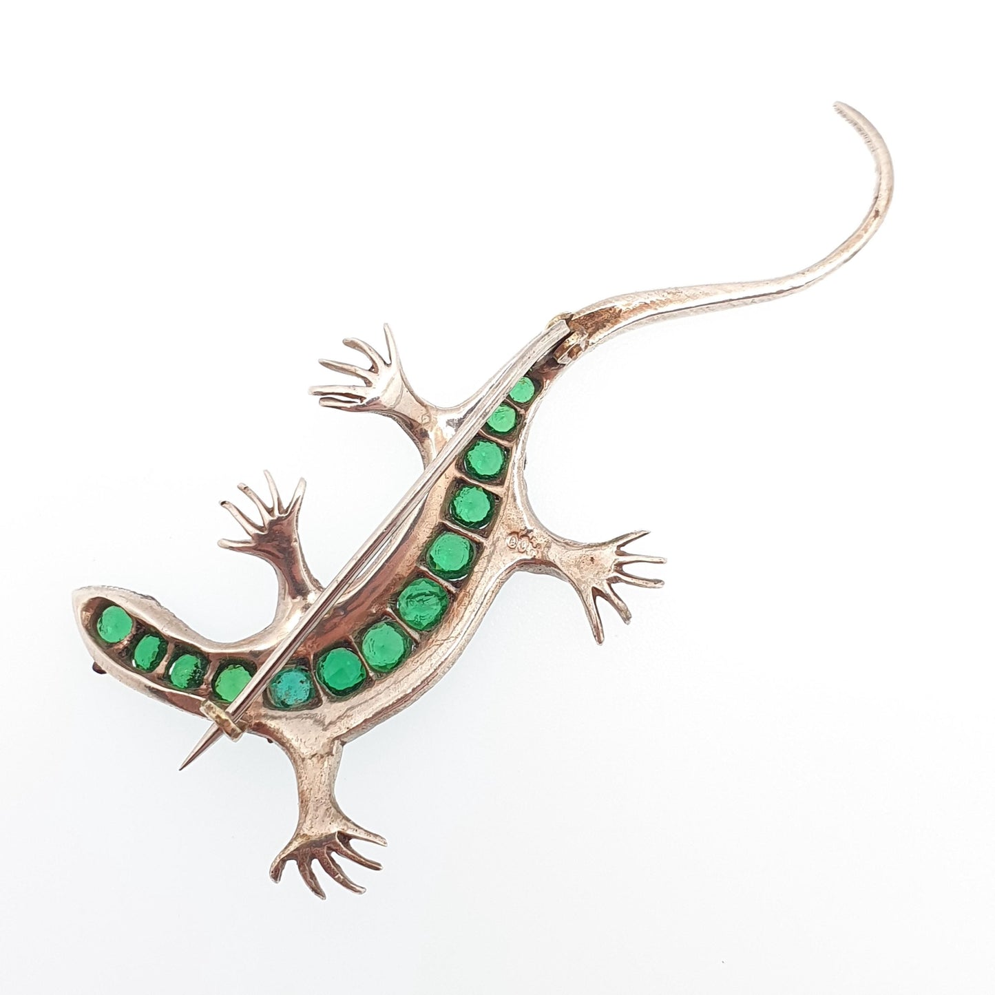 Antique Solid Silver Emerald & Diamond Paste Lizard Brooch Victorian Reptile Animal Gecko Vintage Jewelry Jewellery