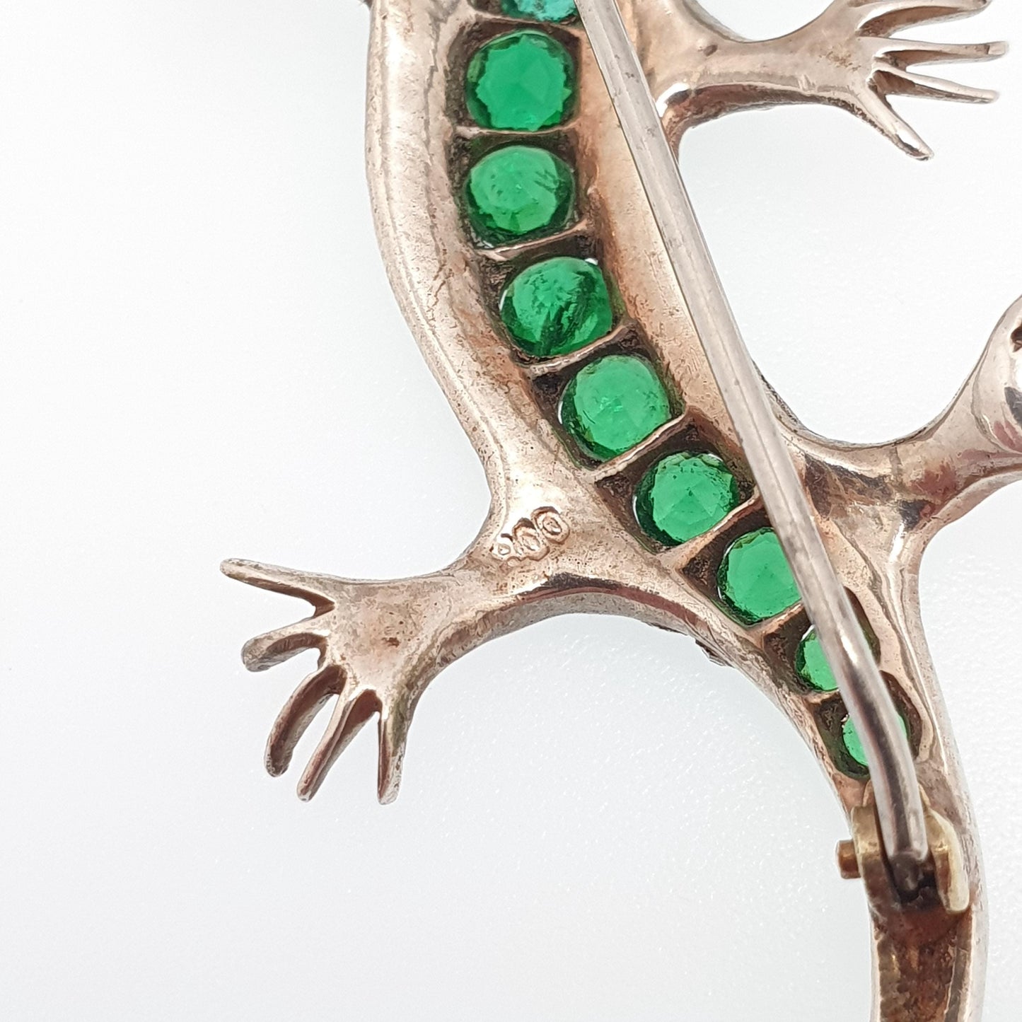 Antique Solid Silver Emerald & Diamond Paste Lizard Brooch Victorian Reptile Animal Gecko Vintage Jewelry Jewellery