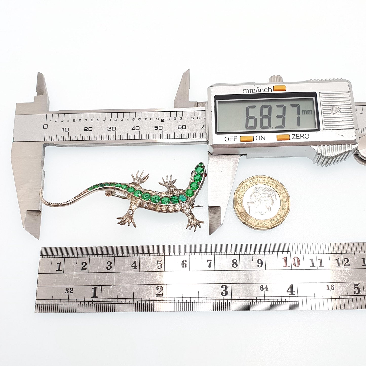 Antique Solid Silver Emerald & Diamond Paste Lizard Brooch Victorian Reptile Animal Gecko Vintage Jewelry Jewellery