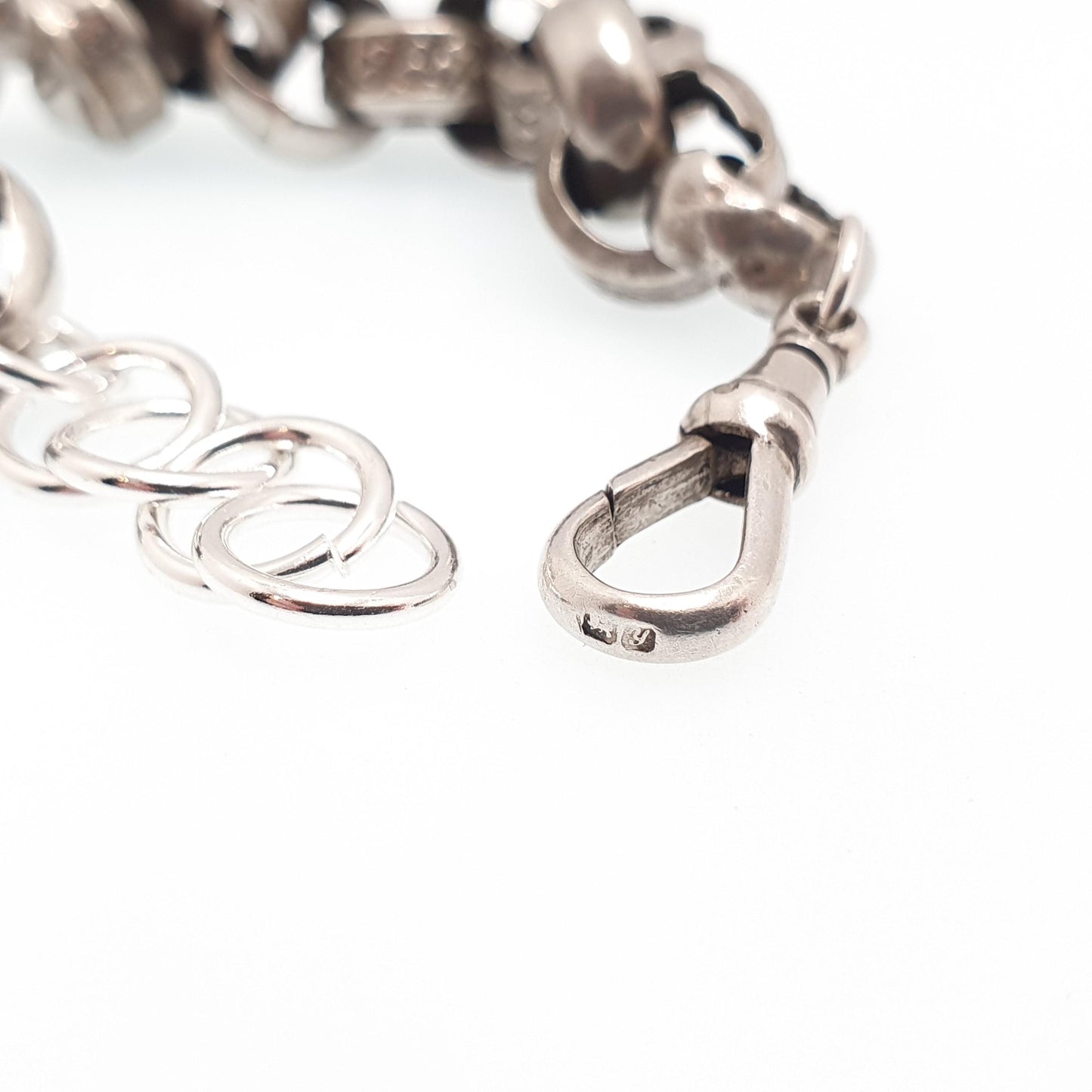 Antique Victorian Sterling Silver Belcher Link Bracelet Dog Clip Large Rolo 20.19g 20cm Round Albert Chain Vintage Jewelry Jewellery