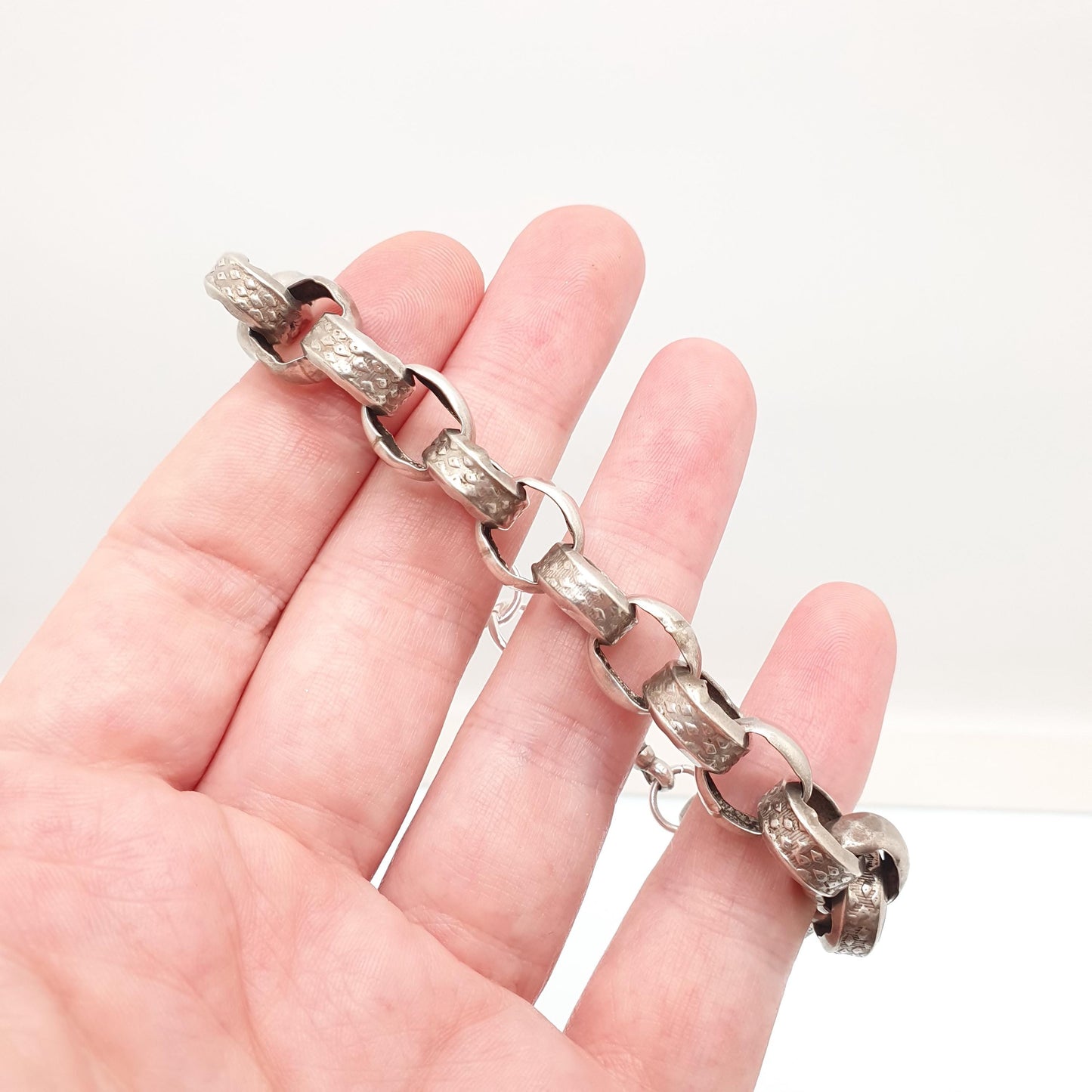 Antique Victorian Sterling Silver Belcher Link Bracelet Dog Clip Large Rolo 20.19g 20cm Round Albert Chain Vintage Jewelry Jewellery