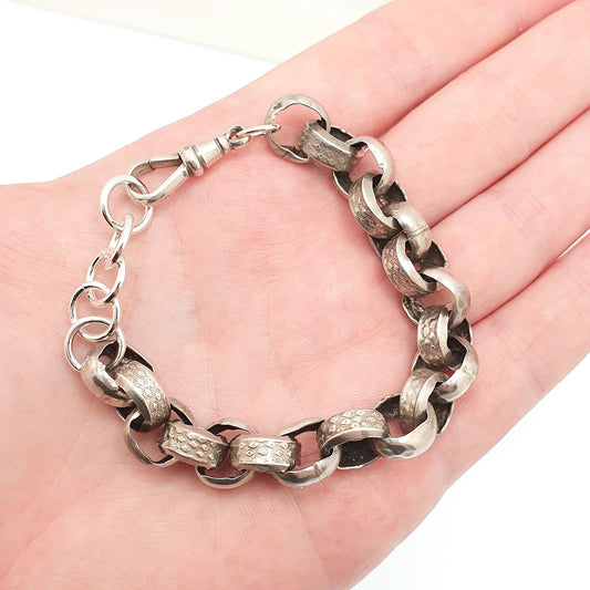 Antique Victorian Sterling Silver Belcher Link Bracelet Dog Clip Large Rolo 20.19g 20cm Round Albert Chain Vintage Jewelry Jewellery