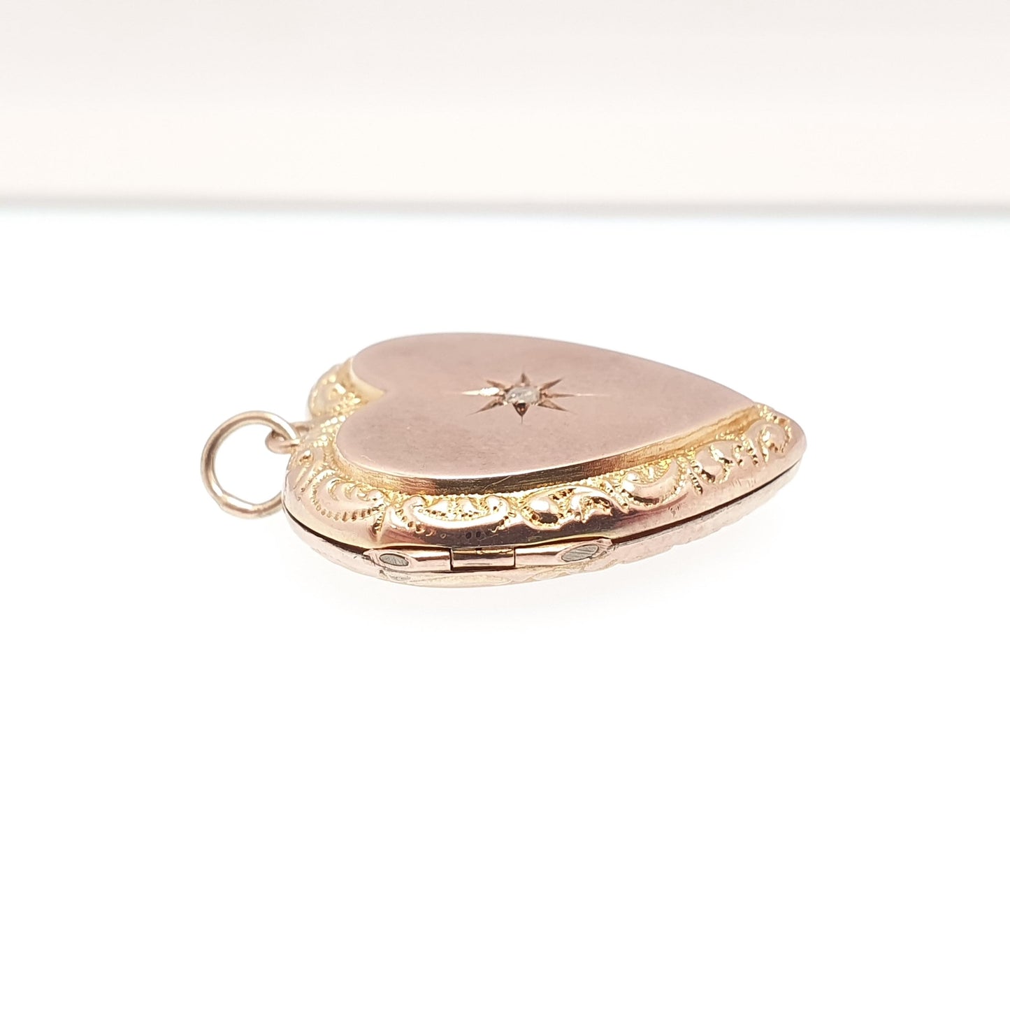 Antique Diamond Heart Locket 9ct 9k Gold Back and Front Pendant Star Engraved Necklace Jewelry Womens Jewellery