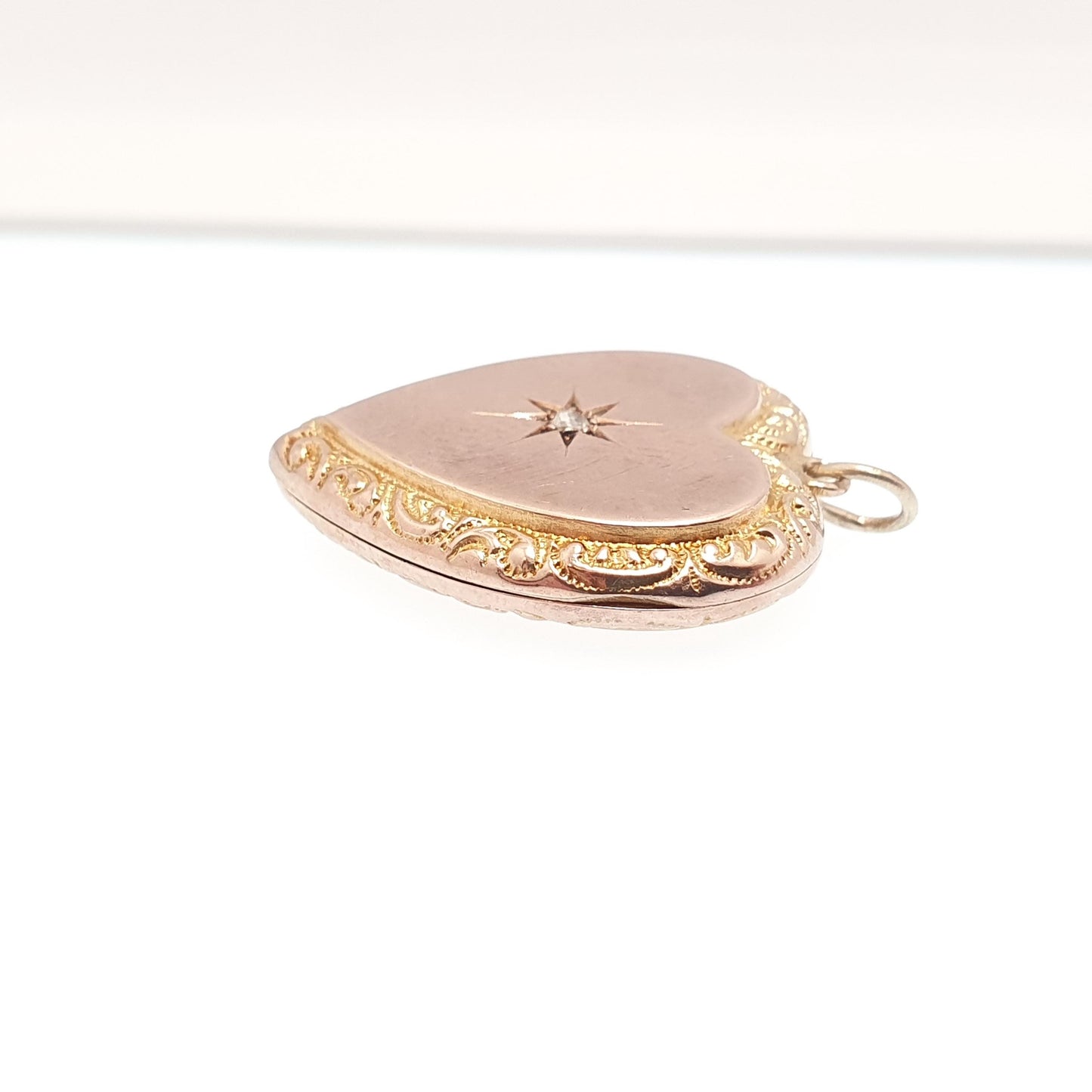 Antique Diamond Heart Locket 9ct 9k Gold Back and Front Pendant Star Engraved Necklace Jewelry Womens Jewellery