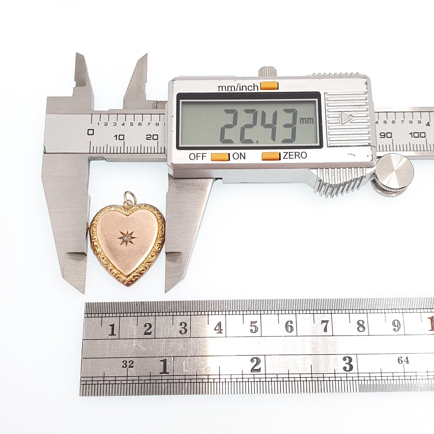 Antique Diamond Heart Locket 9ct 9k Gold Back and Front Pendant Star Engraved Necklace Jewelry Womens Jewellery