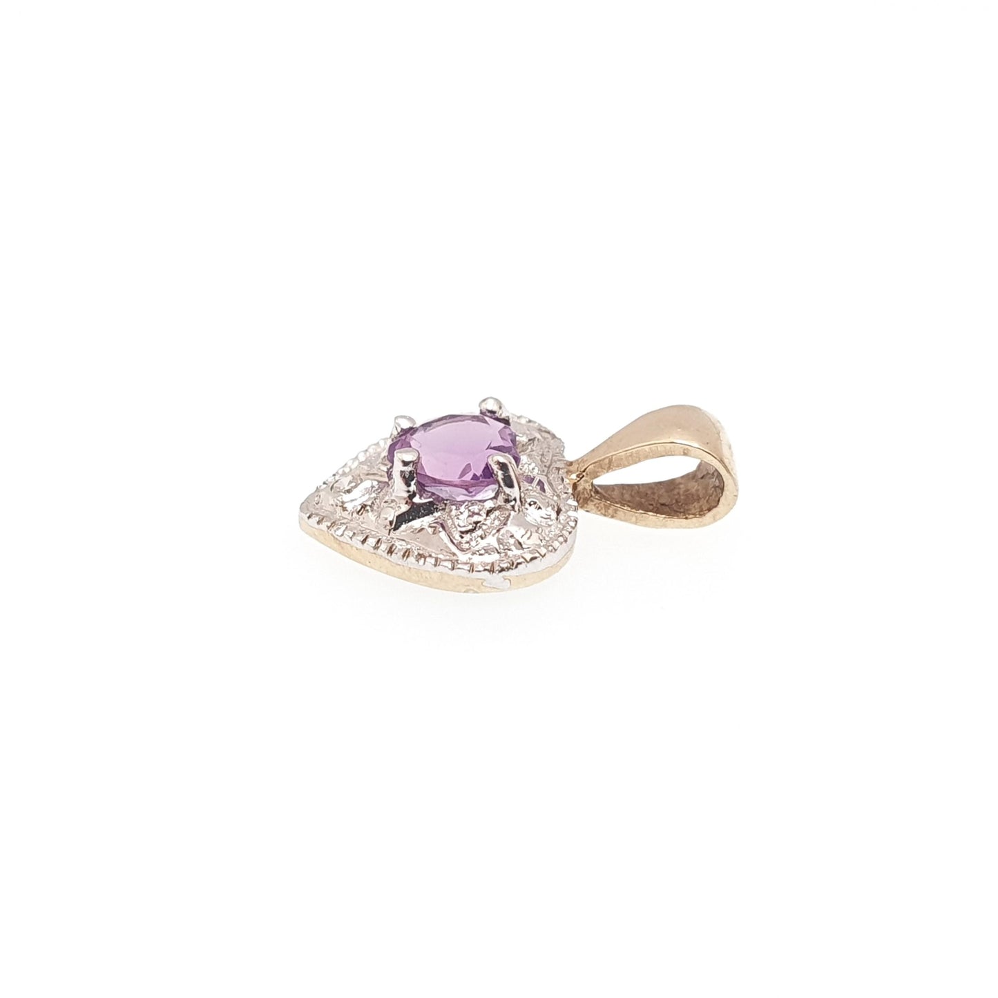 Vintage 9ct Solid Gold Diamond Amethyst Pendant Heart Necklace Tiny Cute Solid 375 Retro Gemstone Carat Womens Ladies Jewellery Jewelry