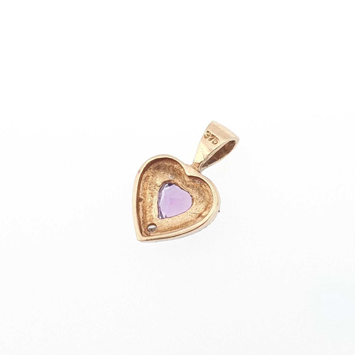 Vintage 9ct Solid Gold Diamond Amethyst Pendant Heart Necklace Tiny Cute Solid 375 Retro Gemstone Carat Womens Ladies Jewellery Jewelry