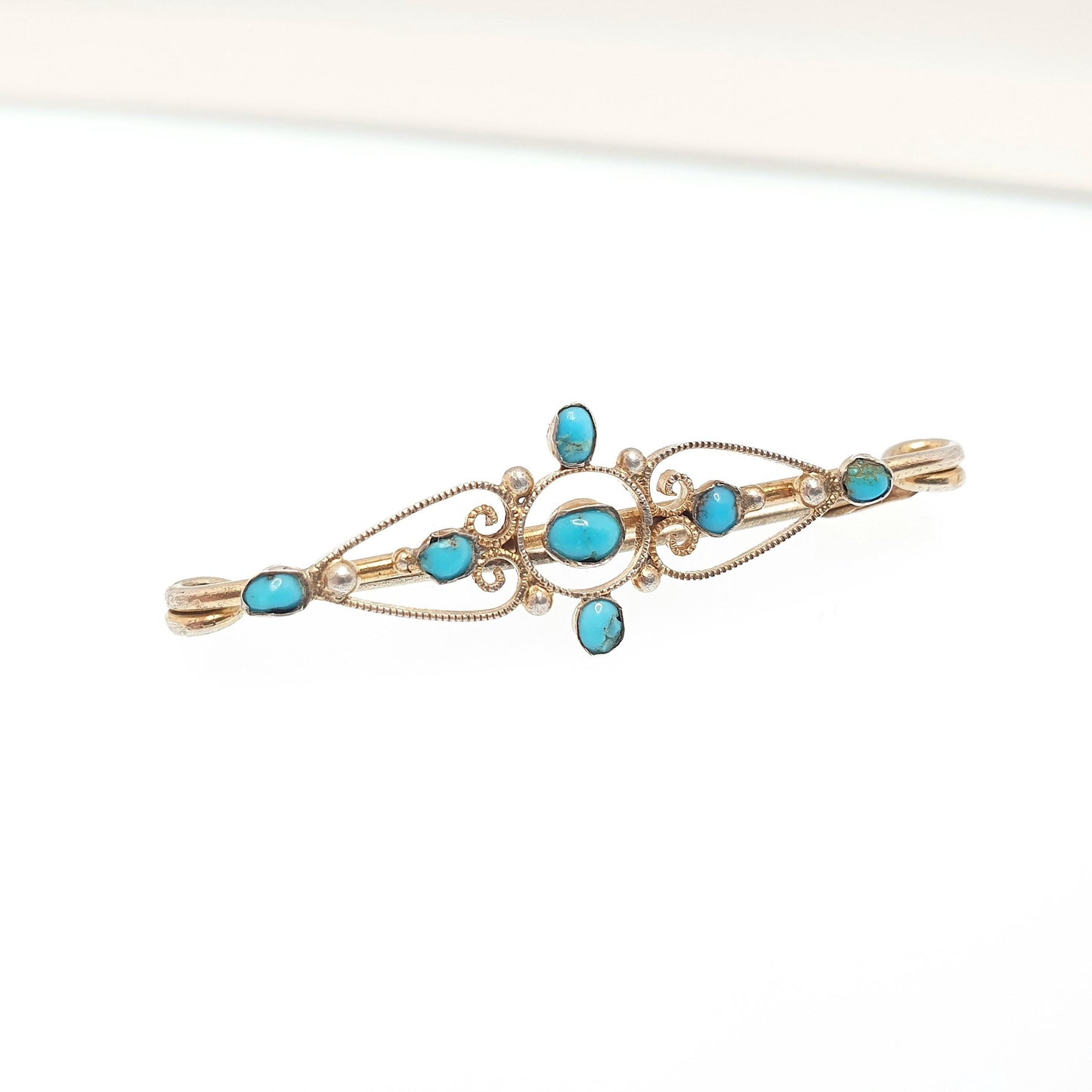 Antique Solid Silver Turquoise Brooch Pin Marius Hammer Style Natural Gemstone Gold Vermeil Scandinavian Jewelry Jewellery Vintage