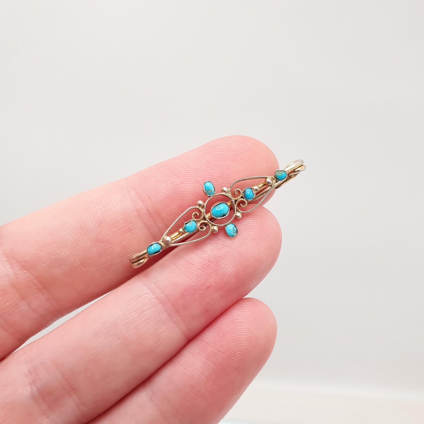 Antique Solid Silver Turquoise Brooch Pin Marius Hammer Style Natural Gemstone Gold Vermeil Scandinavian Jewelry Jewellery Vintage