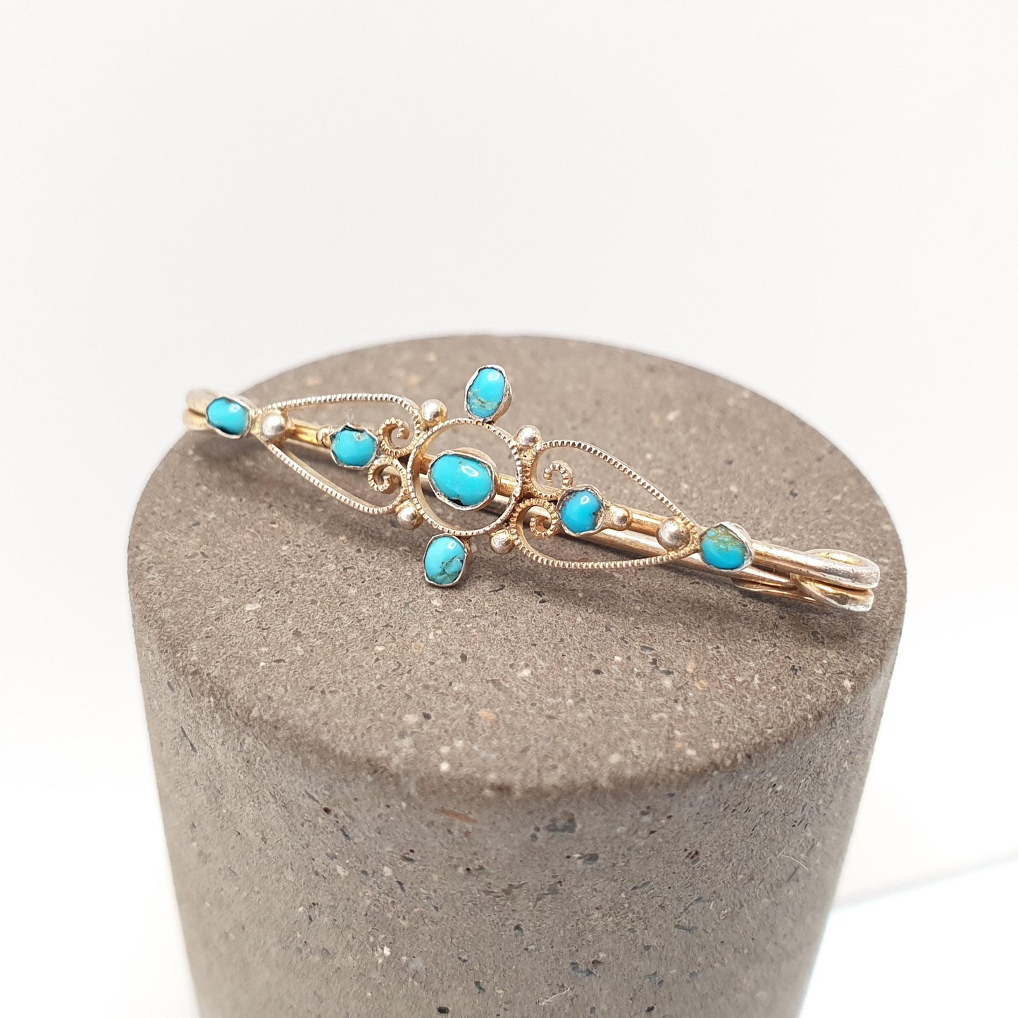 Antique Solid Silver Turquoise Brooch Pin Marius Hammer Style Natural Gemstone Gold Vermeil Scandinavian Jewelry Jewellery Vintage