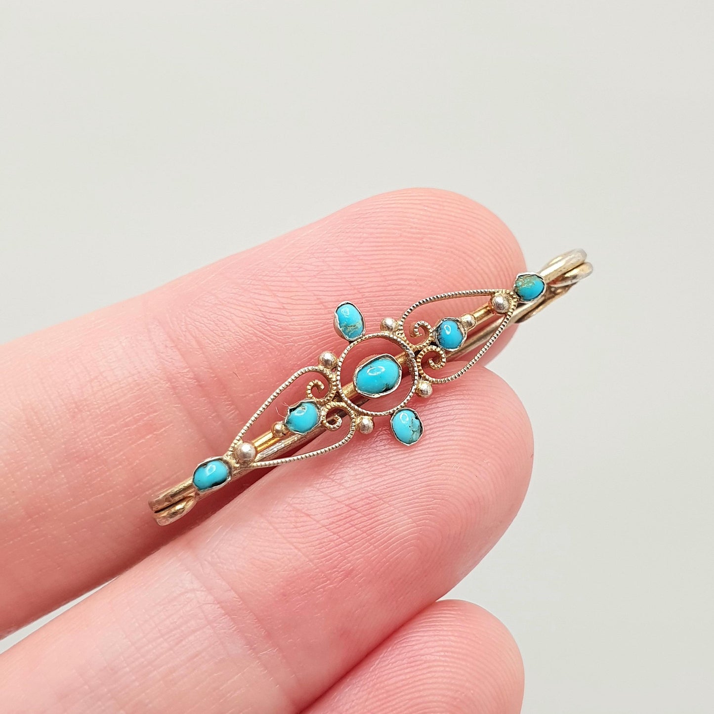 Antique Solid Silver Turquoise Brooch Pin Marius Hammer Style Natural Gemstone Gold Vermeil Scandinavian Jewelry Jewellery Vintage