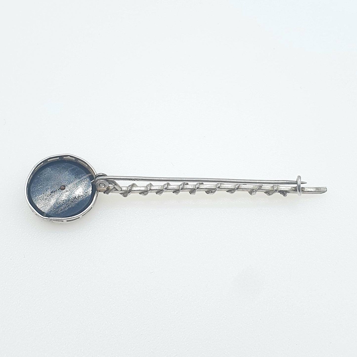 Antique Victorian Solid Silver Humbug Agate Brooch Diamond Paste Centre Striped Black Quartz Twist Pin Ladies Womens Jewelry Jewellery