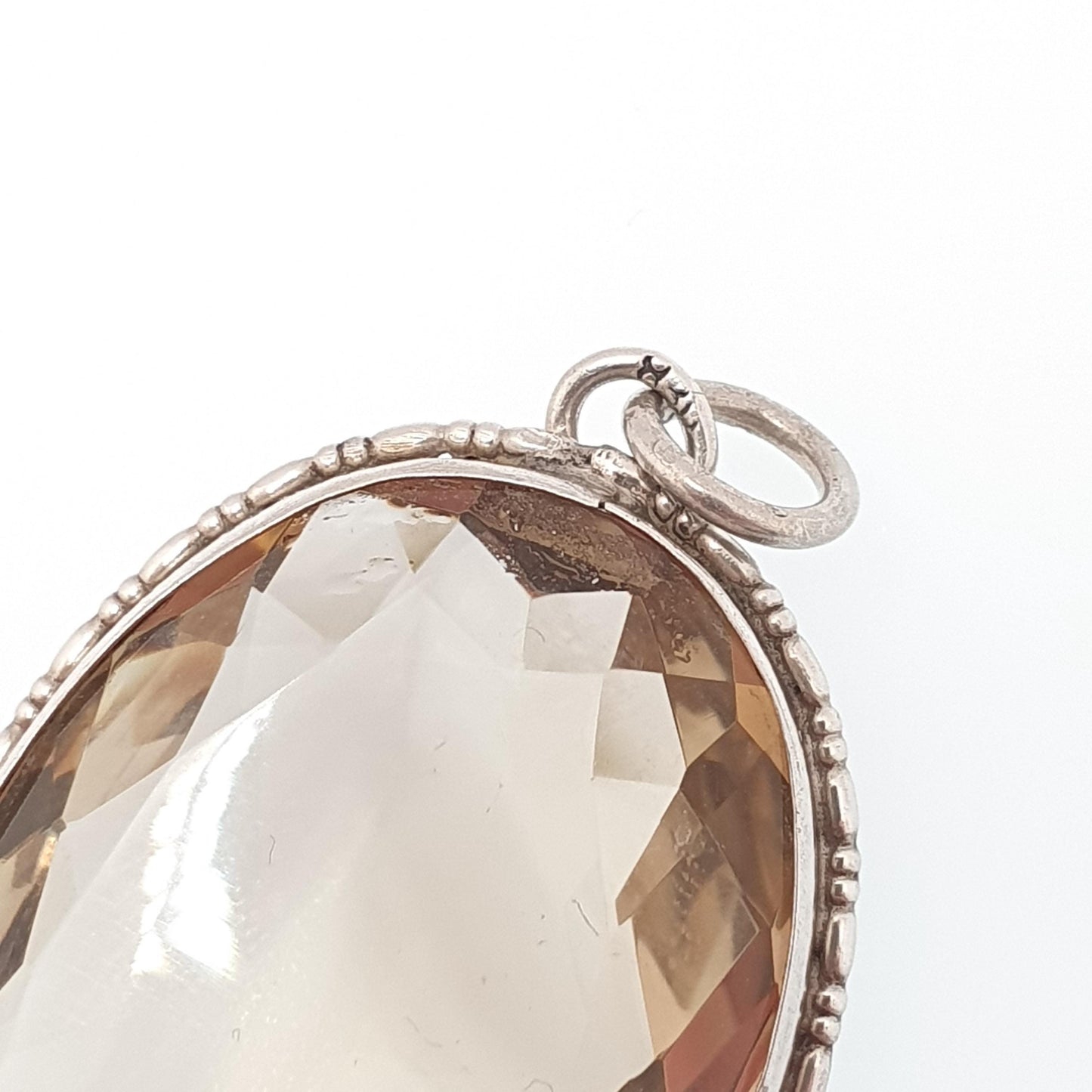 Antique Smoky Quartz Solid Silver Pendant Necklace Art Deco Huge Large Big Dark Brown Gemstone Genuine Vintage Womens Jewelry Jewellery