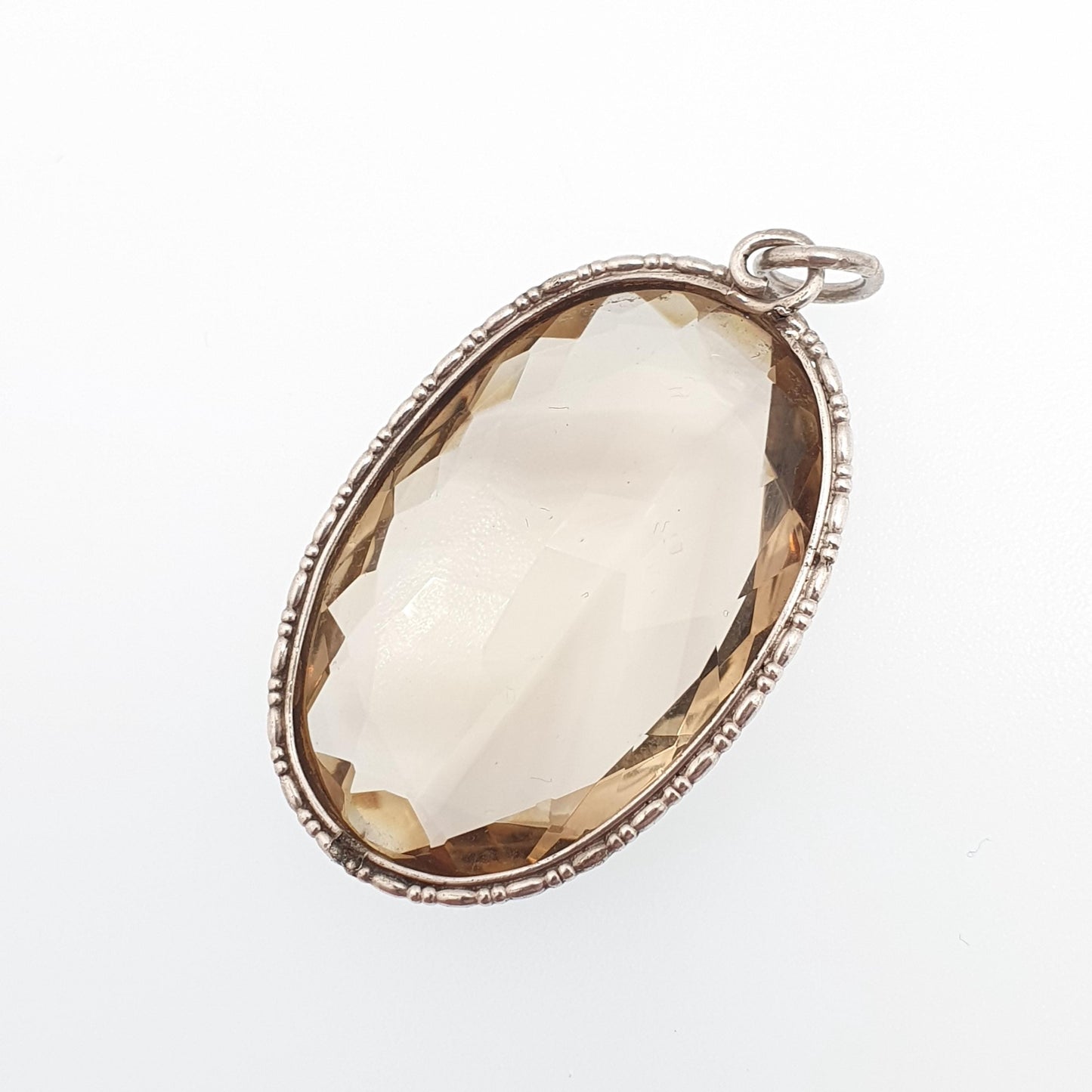 Antique Smoky Quartz Solid Silver Pendant Necklace Art Deco Huge Large Big Dark Brown Gemstone Genuine Vintage Womens Jewelry Jewellery