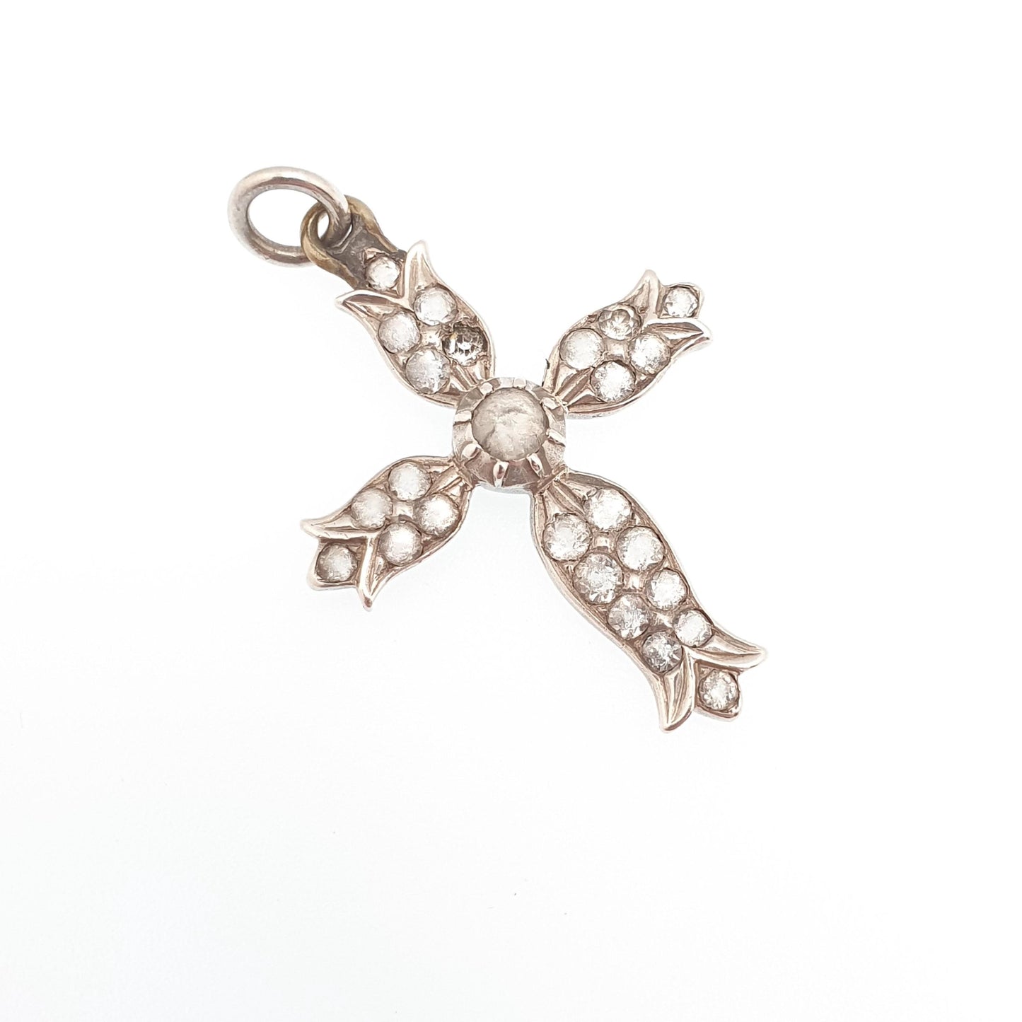 Antique Solid Silver Paste Crucifix Pendant Cross Necklace Jewelry Georgian Revival Christian Catholic Jewellery Jewelry