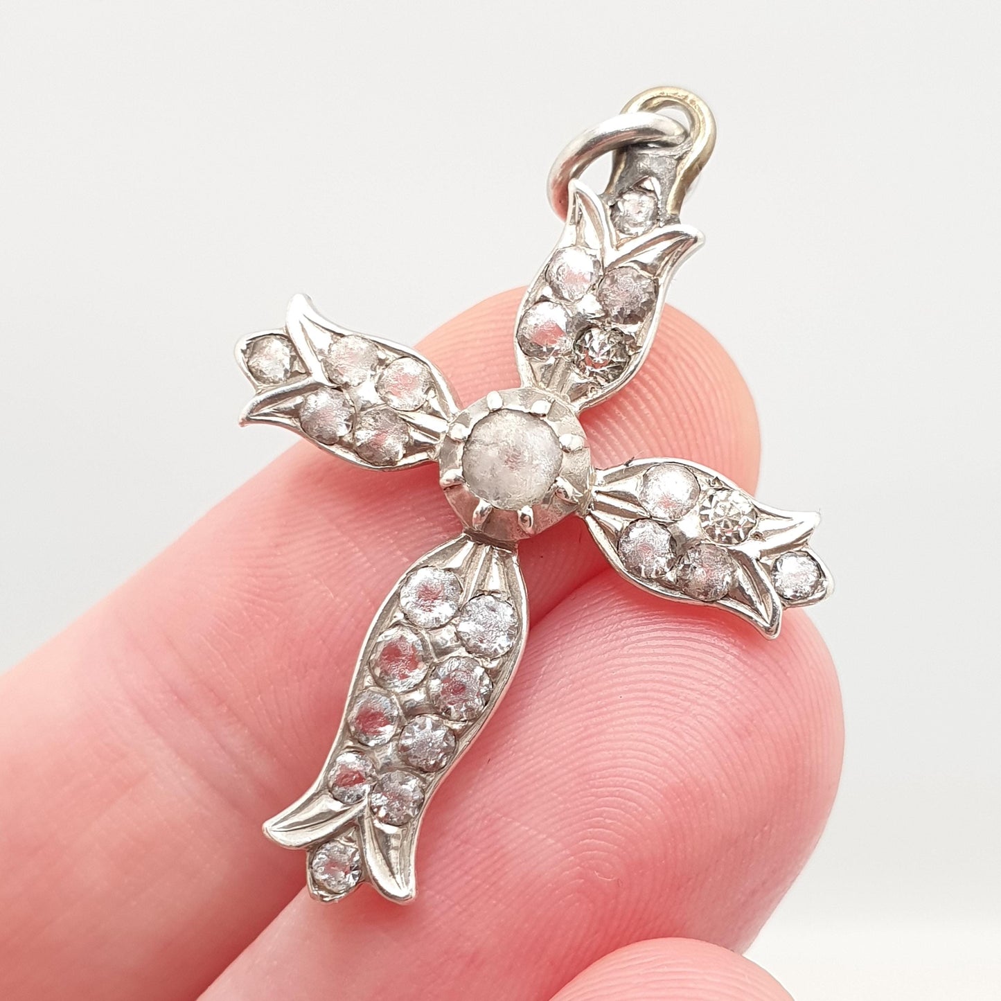 Antique Solid Silver Paste Crucifix Pendant Cross Necklace Jewelry Georgian Revival Christian Catholic Jewellery Jewelry