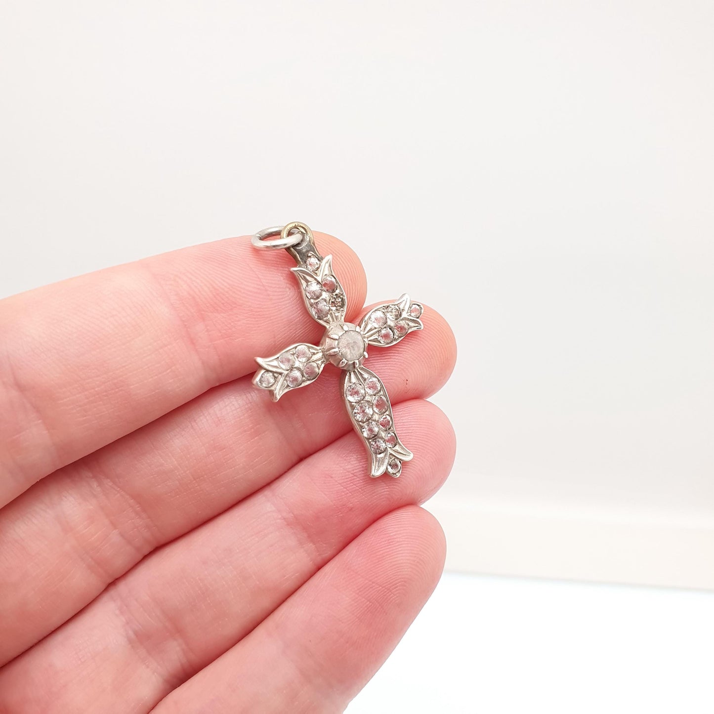 Antique Solid Silver Paste Crucifix Pendant Cross Necklace Jewelry Georgian Revival Christian Catholic Jewellery Jewelry